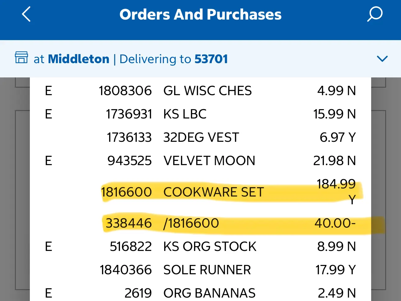 A receipt for a Henckel's cookware set at Costco.
