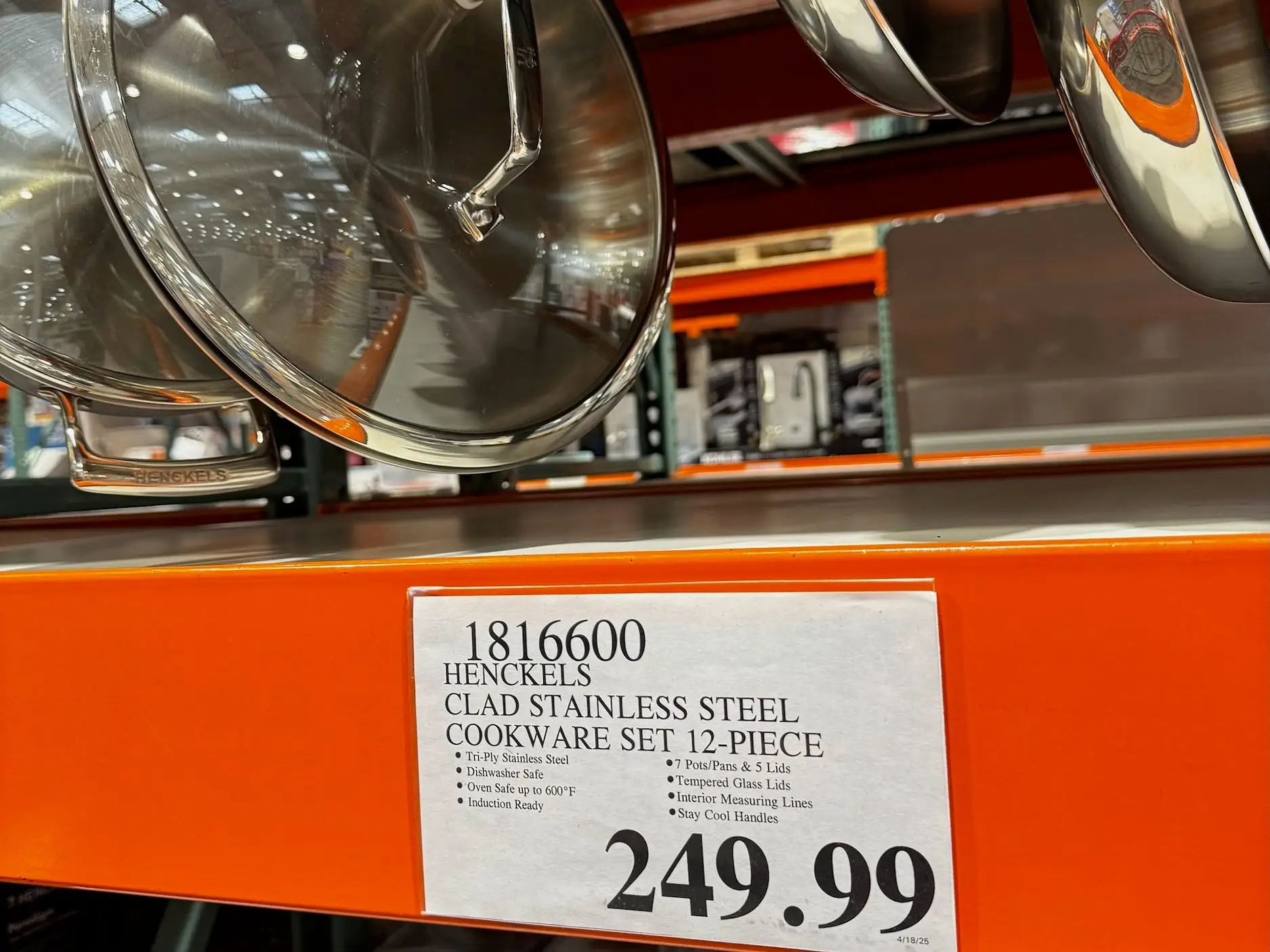A Henckel's cookware set at Costco.