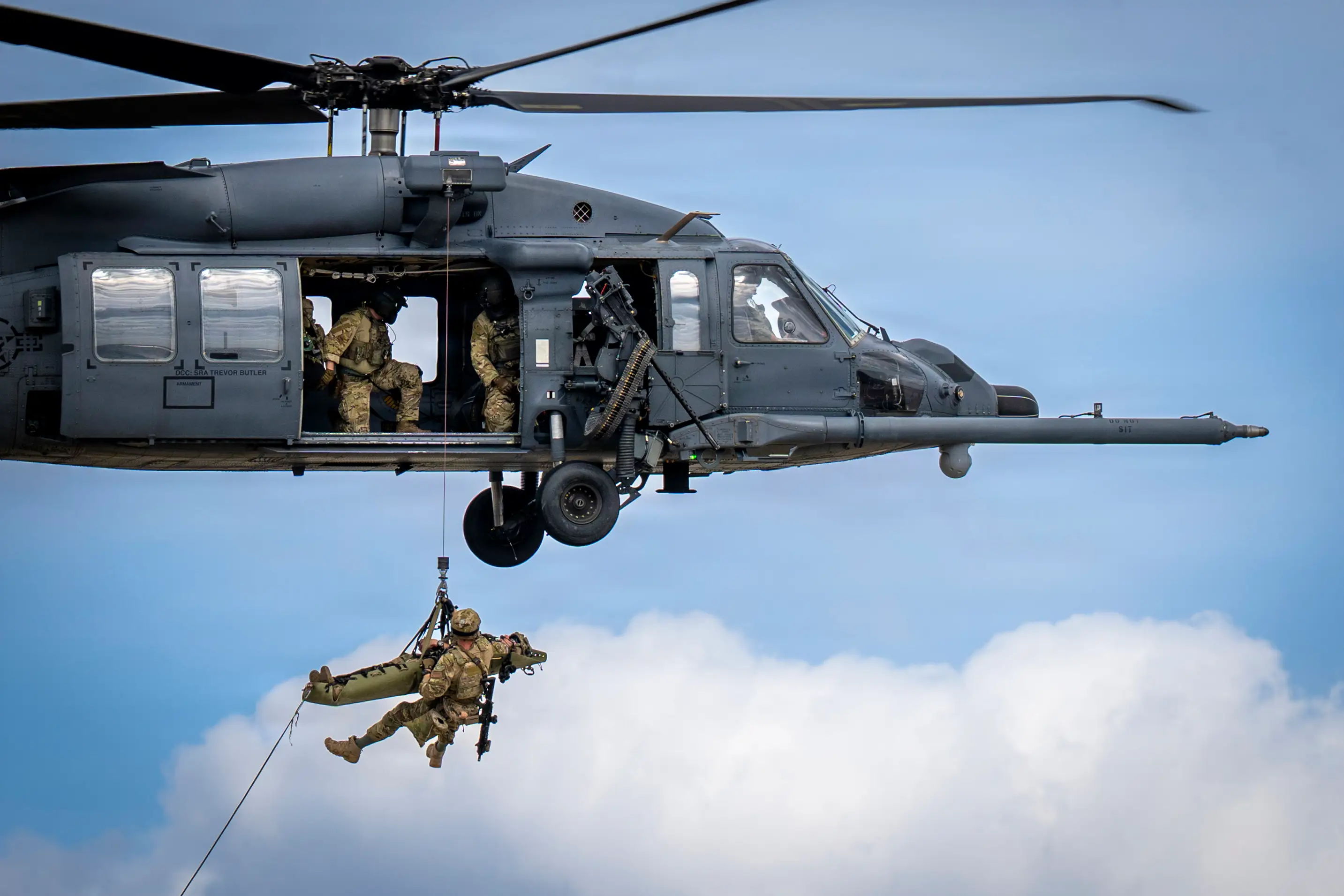 A HH-60W Jolly Green II, the Air Force's specialized search and rescue Black Hawk, at Moody Air Force Base, Georgia, Feb. 25, 2026.
