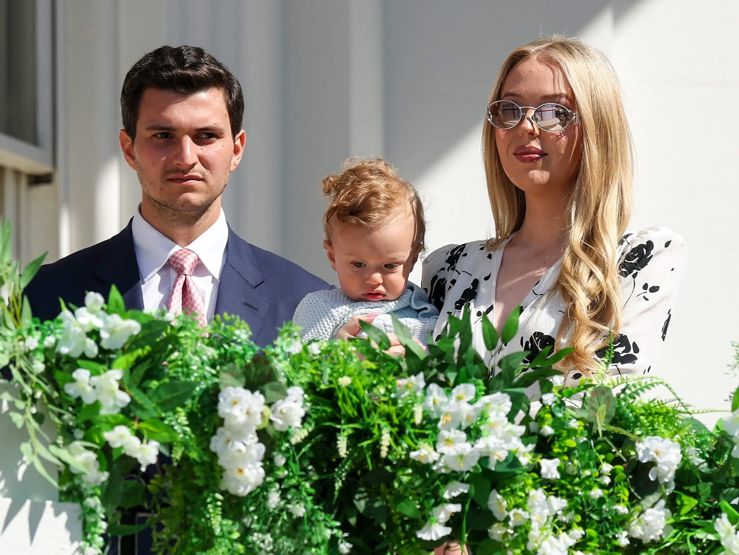 Tiffany Trump (R) attends the White House Easter Egg Roll with her husband Michael Boulos (L) and son Alexander Trump Boulos (C) on April 06, 2026 in Washington, DC.