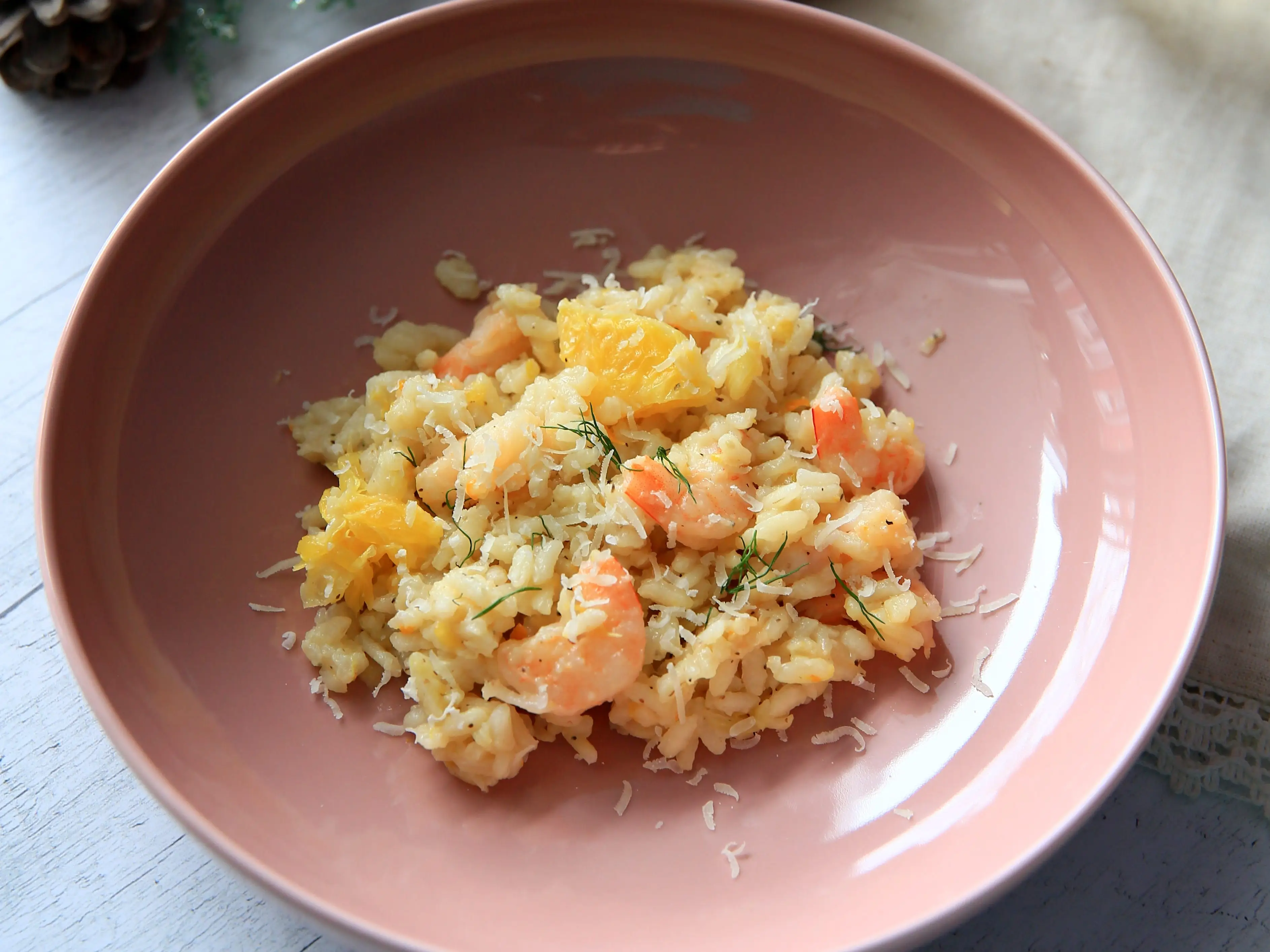 Risotto on pink plate