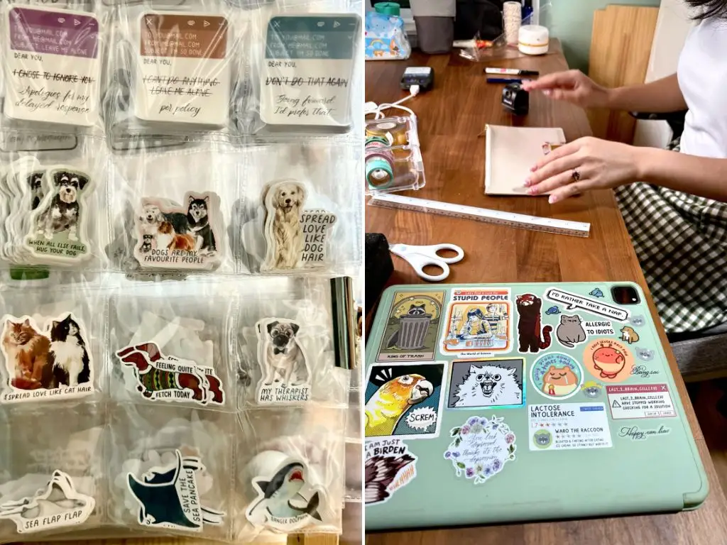 Soo makes humorous stickers, often featuring animals.