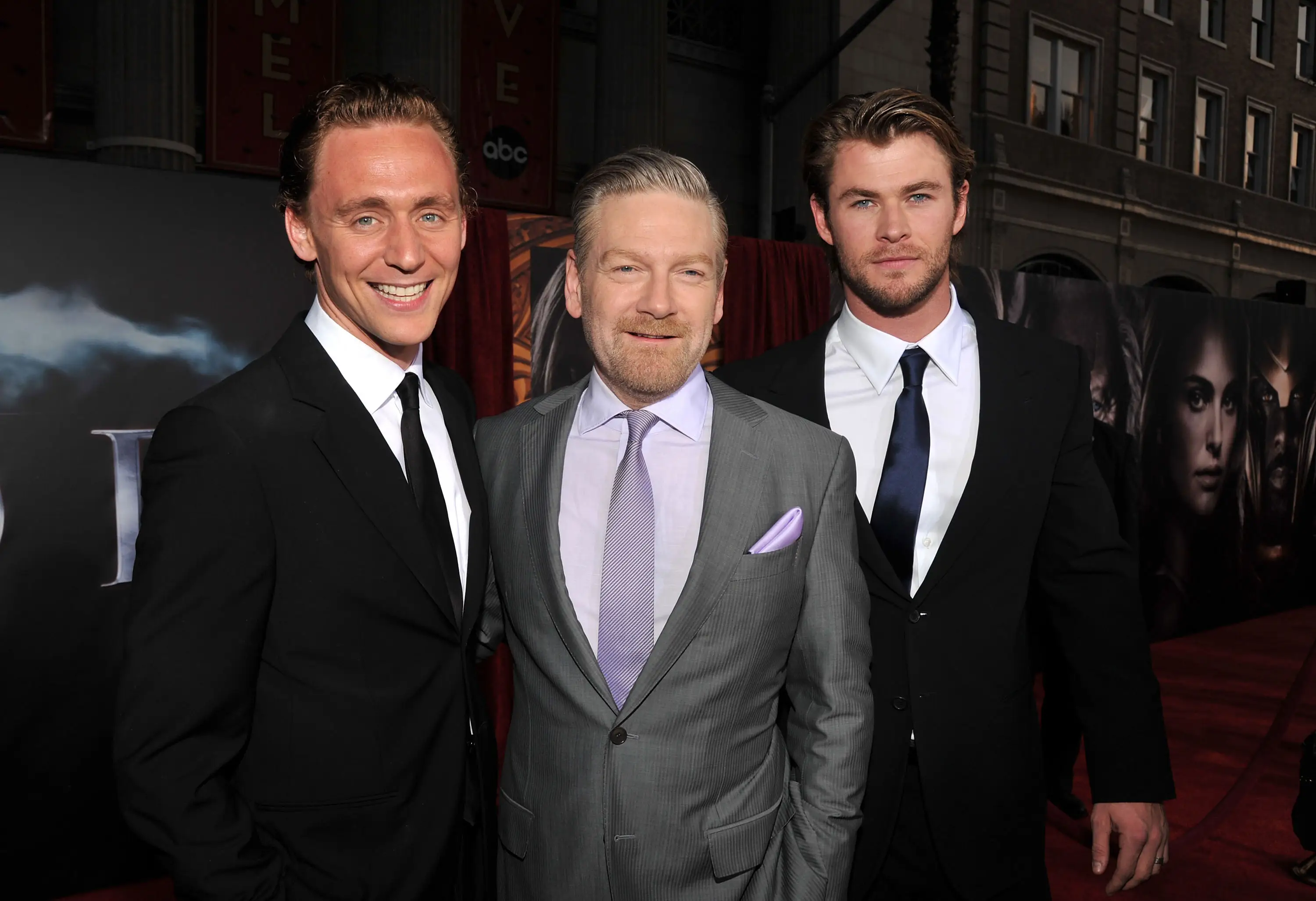 Tom Hiddleston Kenneth Branagh Chris Hemsworth on Thor red carpet