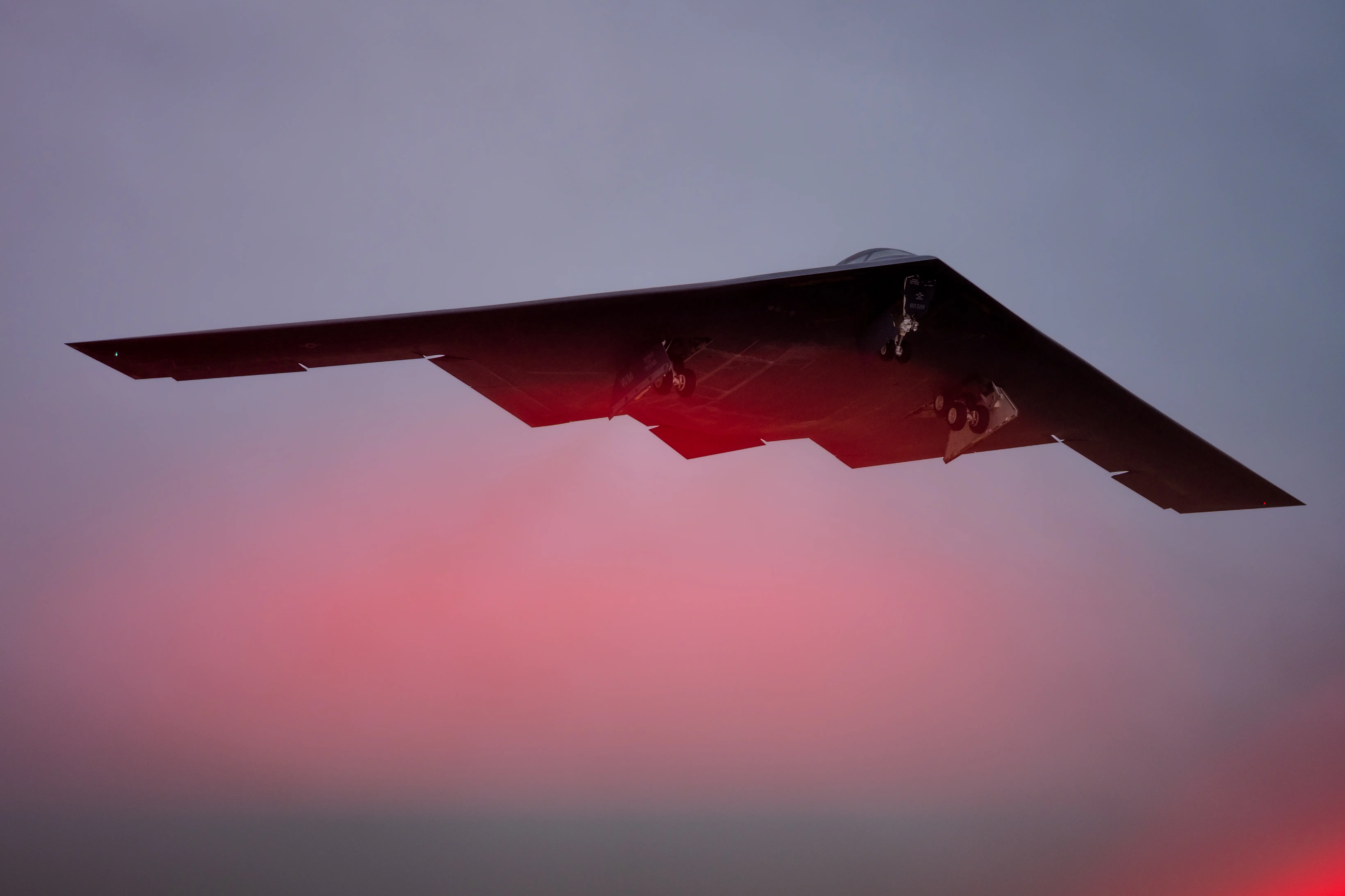 A U.S. Air Force B-2 Spirit aircraft departs Whiteman Air Force Base, Missouri, during Exercise Global Thunder 26, Oct. 26, 2025.