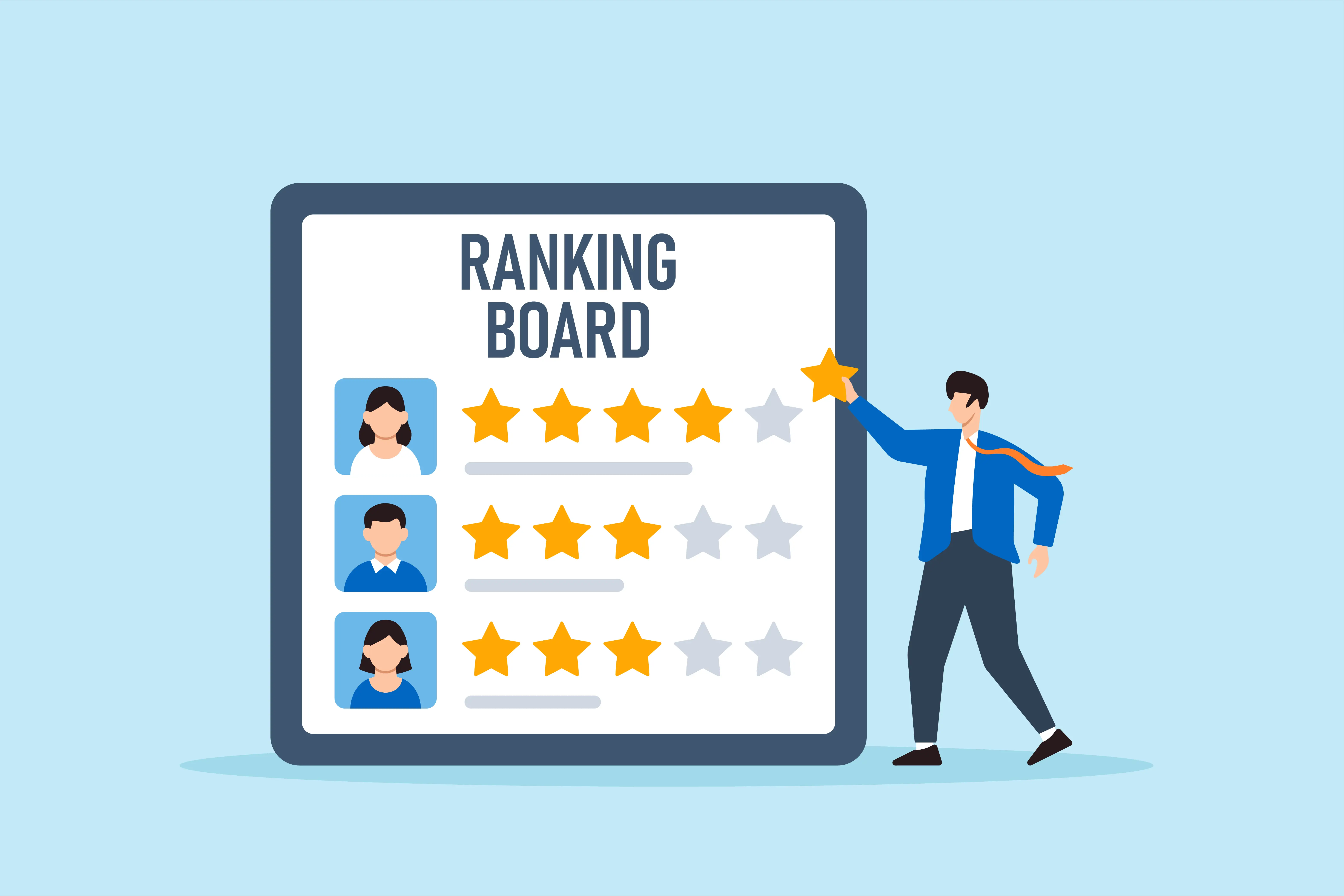 An illustration of a ranking board with gold stars next next to participants.