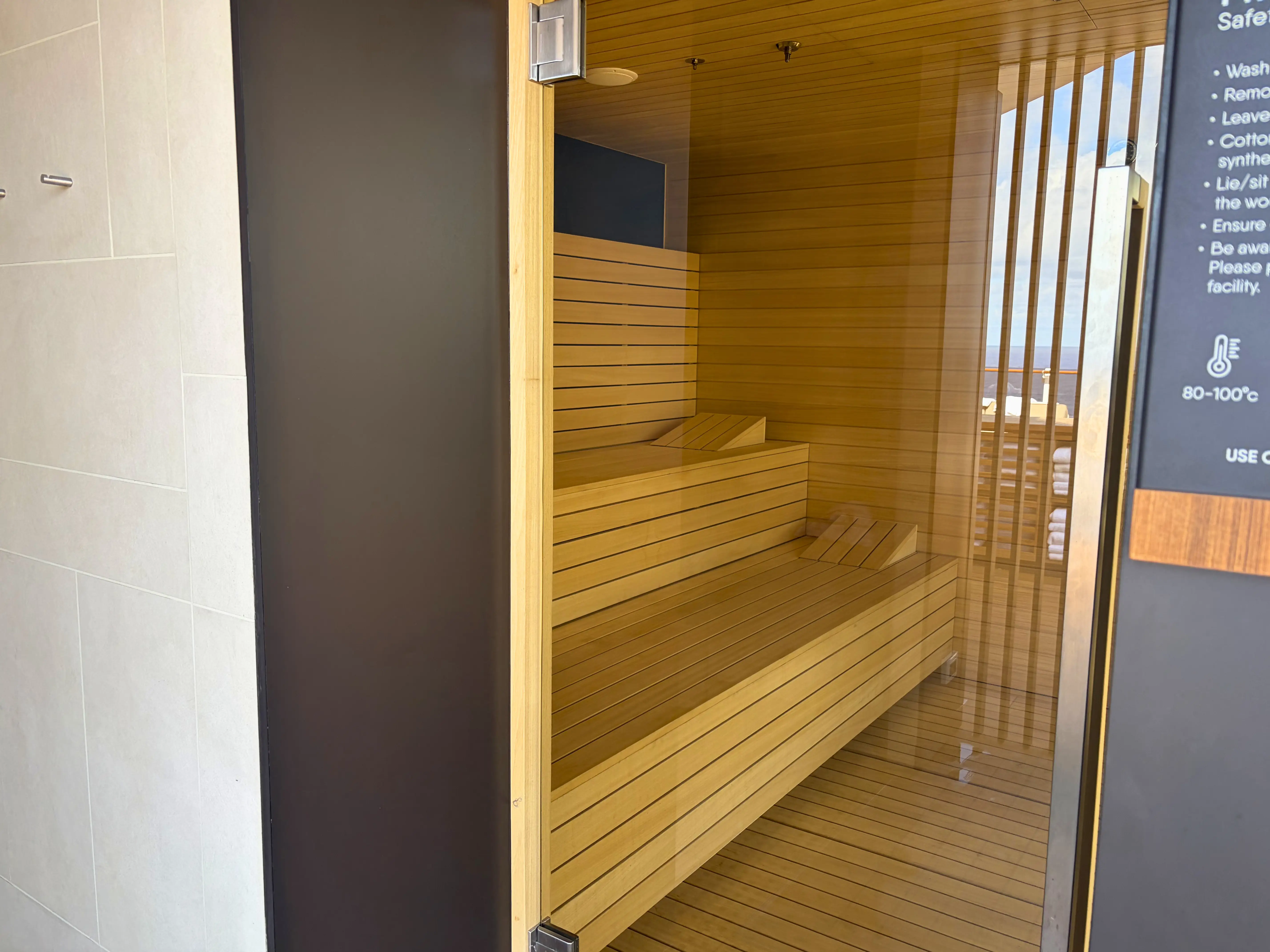 Sauna behind glass door