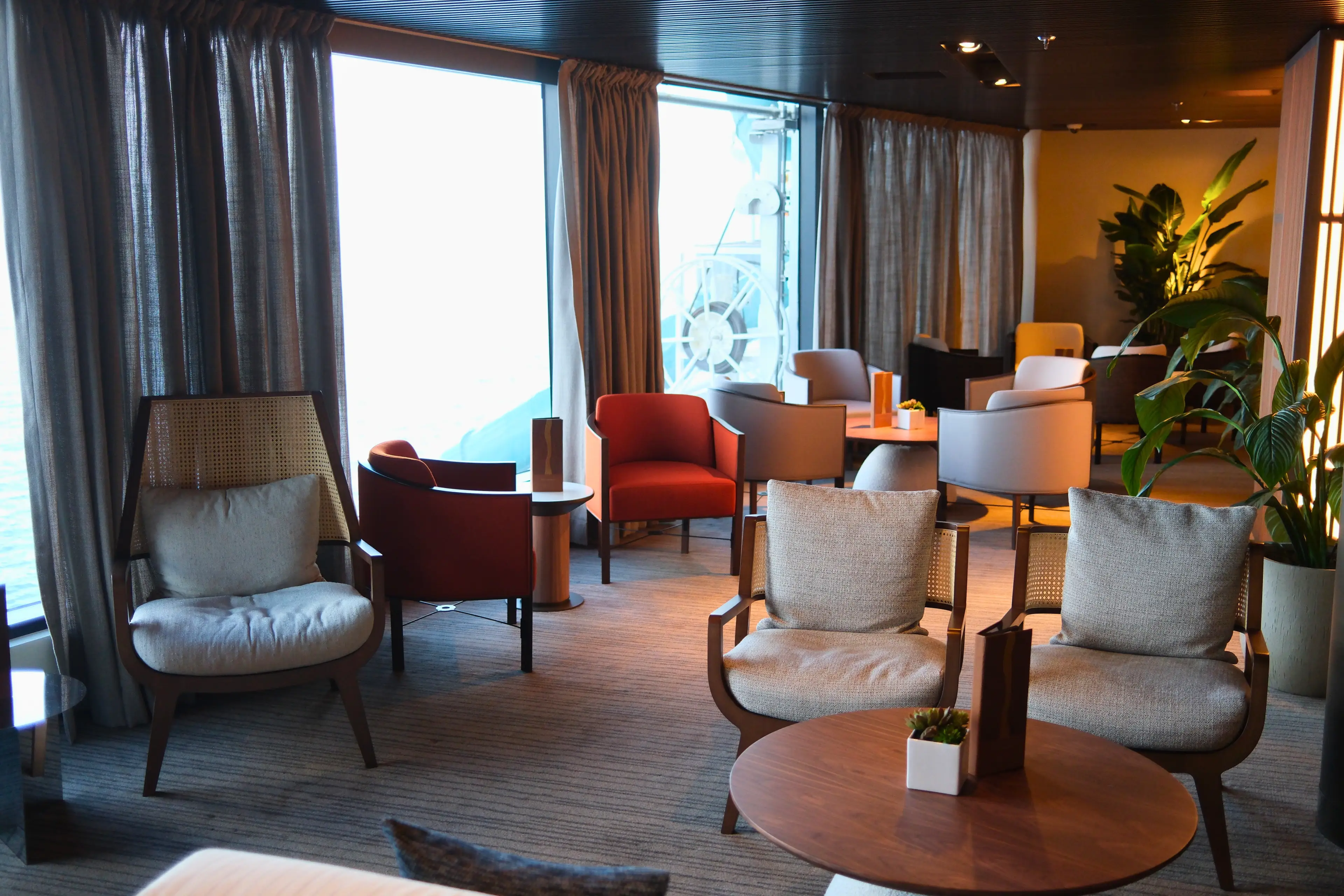 Chairs on carpeted floor in Haven lobby