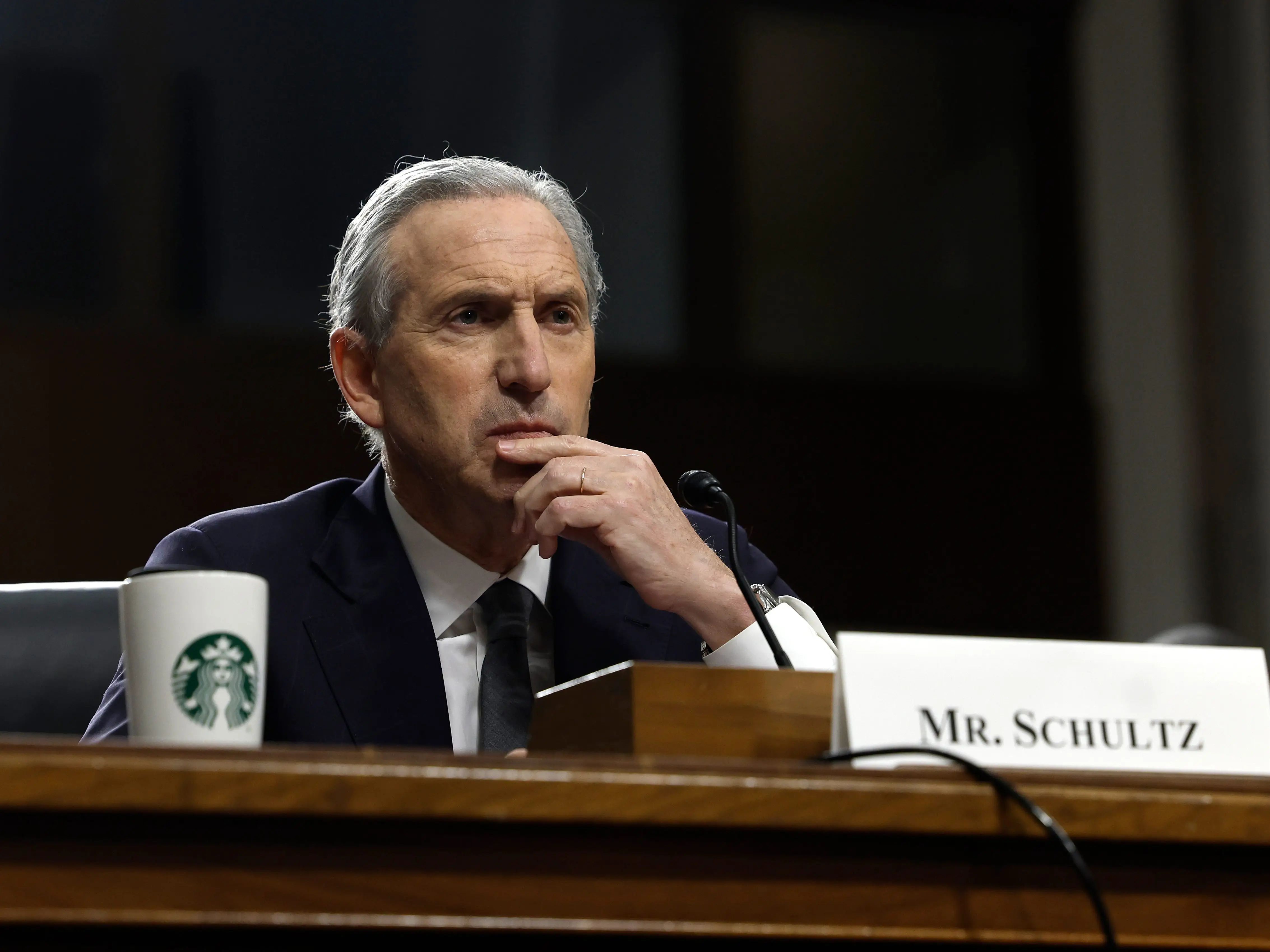 Former Starbucks CEO Howard Schultz testifies before the Senate Health, Education, Labor, and Pensions Committee in the Dirksen Senate Office Building on Capitol Hill on March 29, 2023 in Washington, DC.