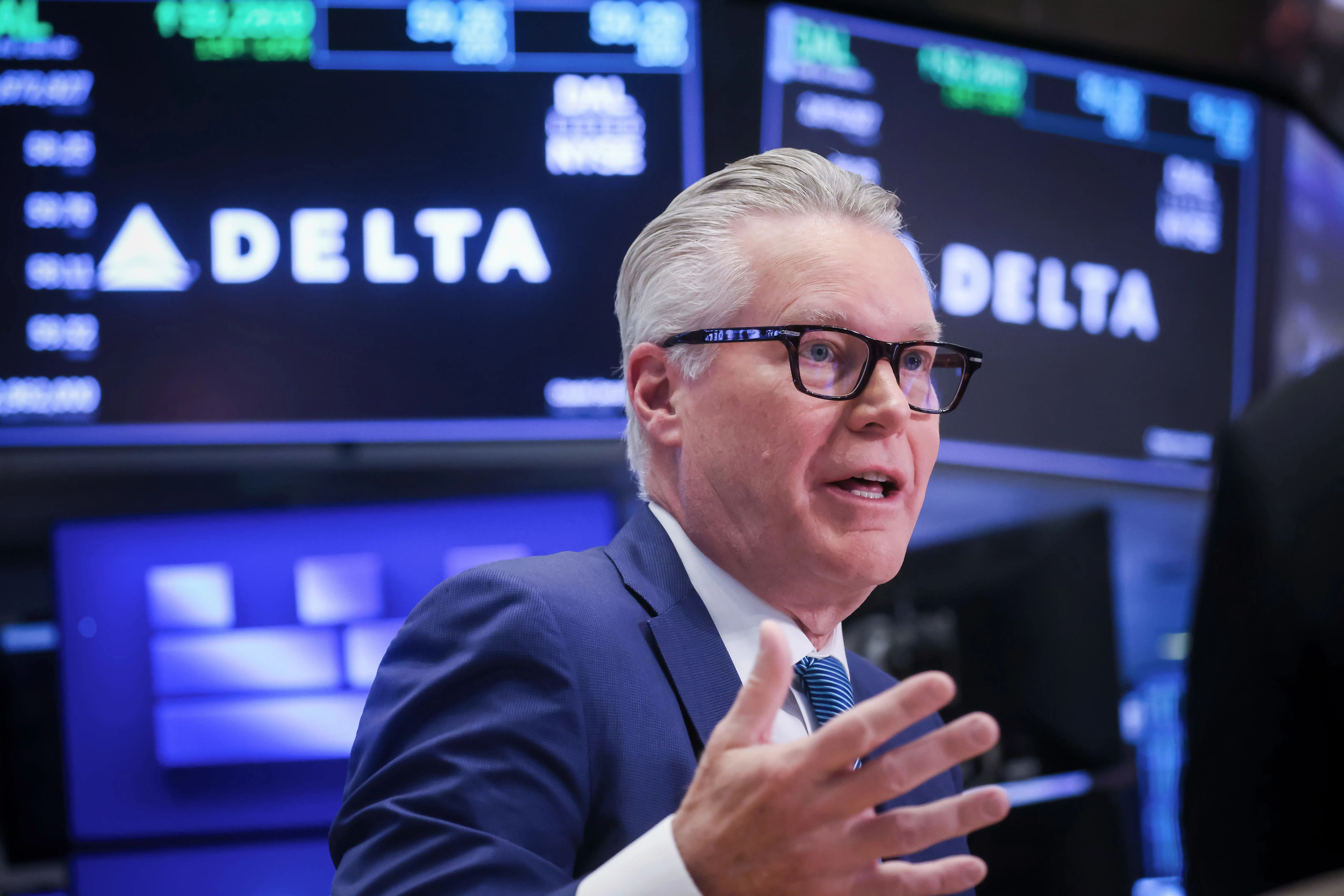 Ed Bastian, chief executive officer of Delta Air Lines Inc., during an interview on the floor of the New York Stock Exchange (NYSE) in New York, US, on Wednesday, Nov. 12, 2025.