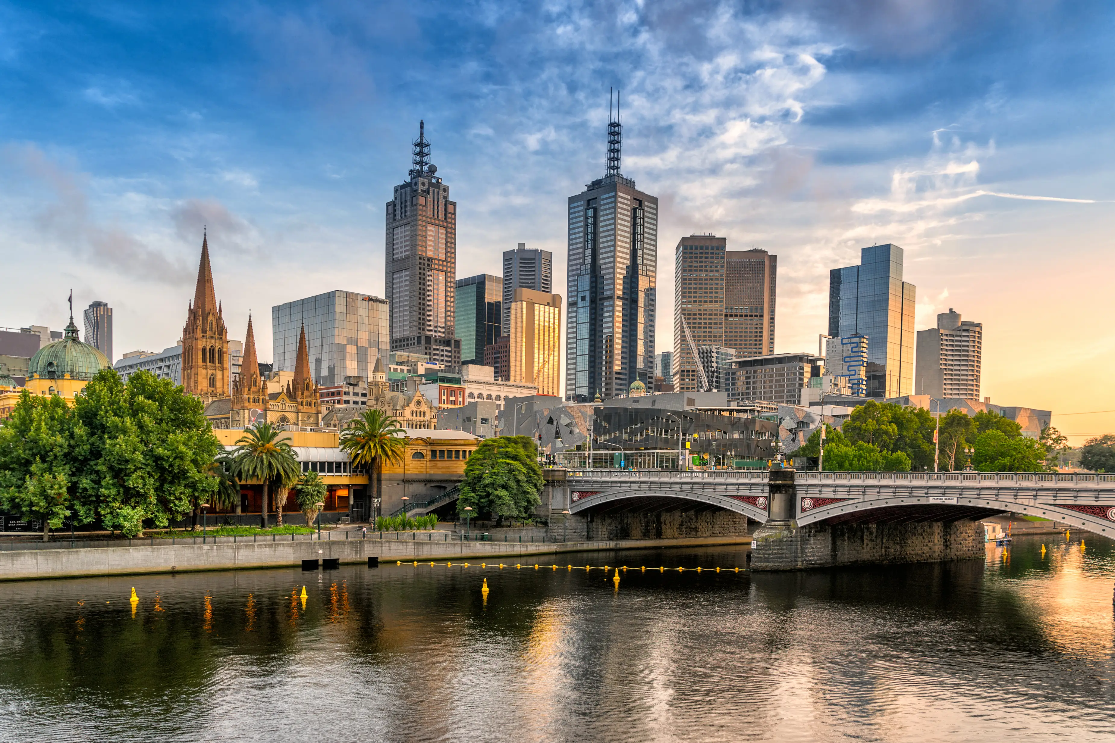 The Yarra River and the Melbourne, Australia, skyline.