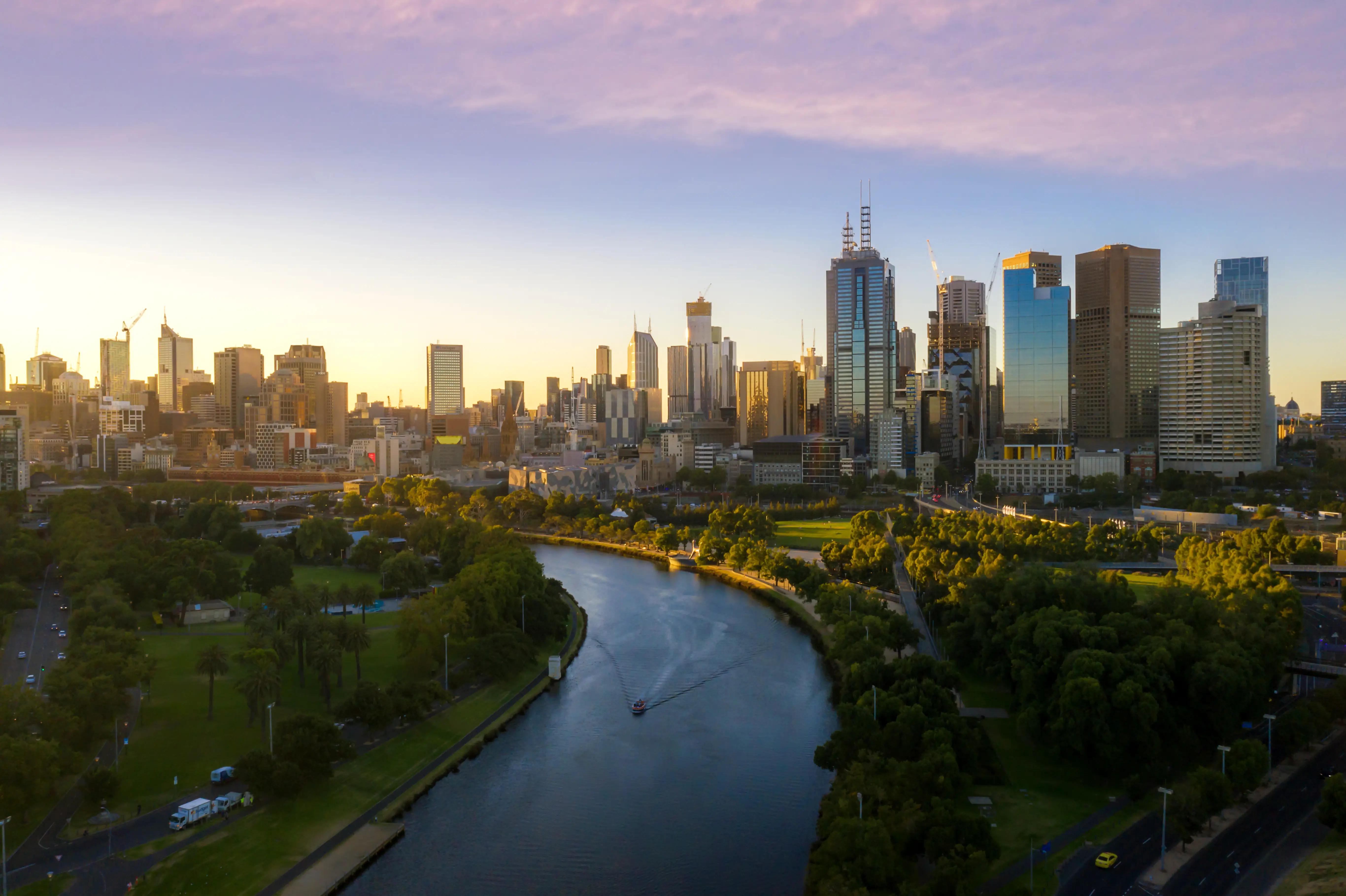 The skyline of Melbourne, Australia.