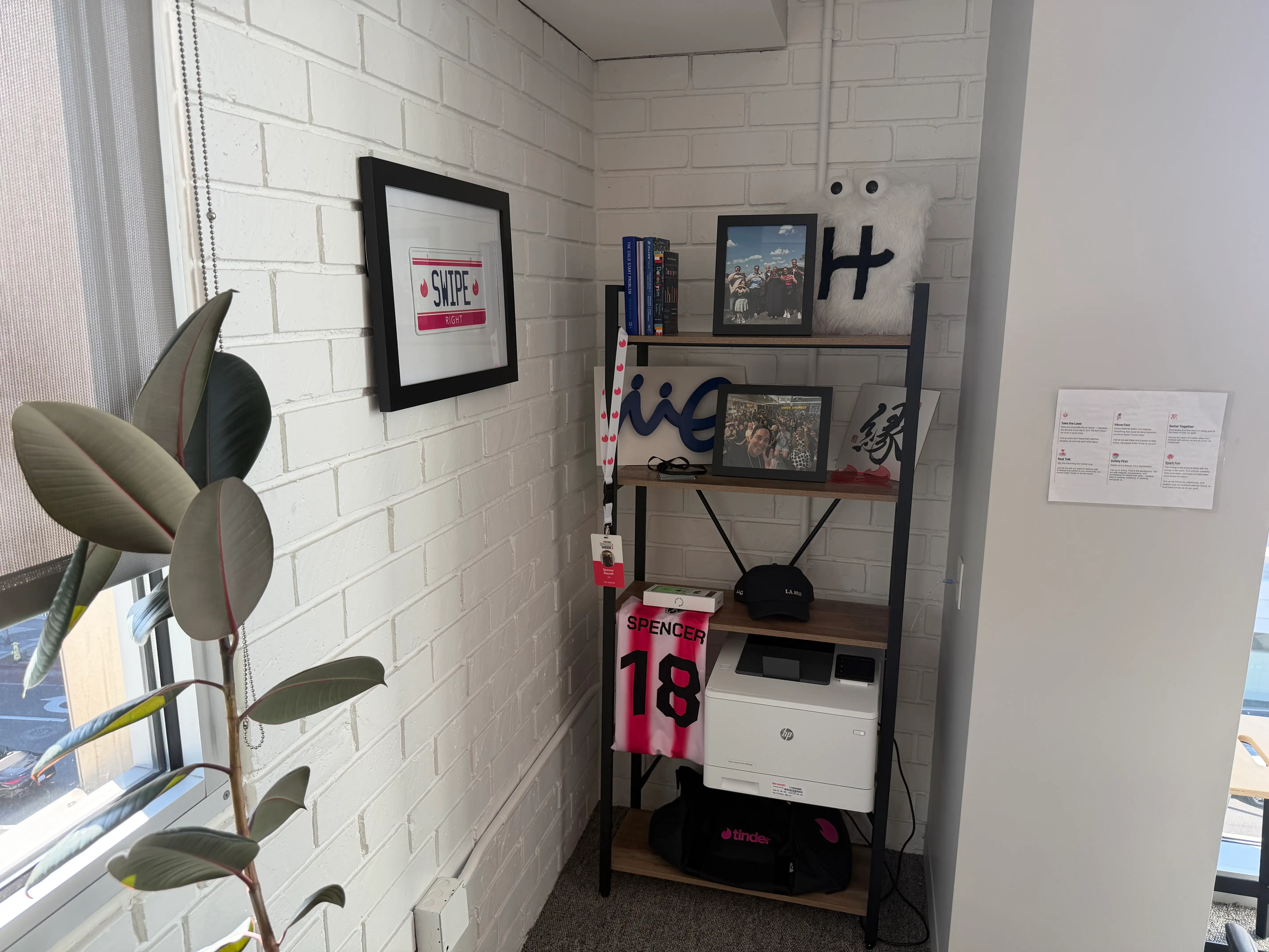 The corner by Tinder CEO Spencer Rascoff's desk is pictured.