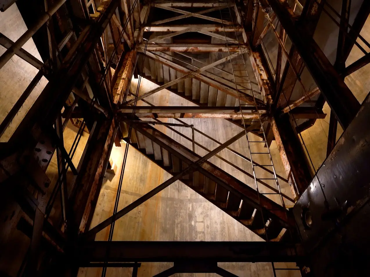View from the bottom of the bunker's stairs.
