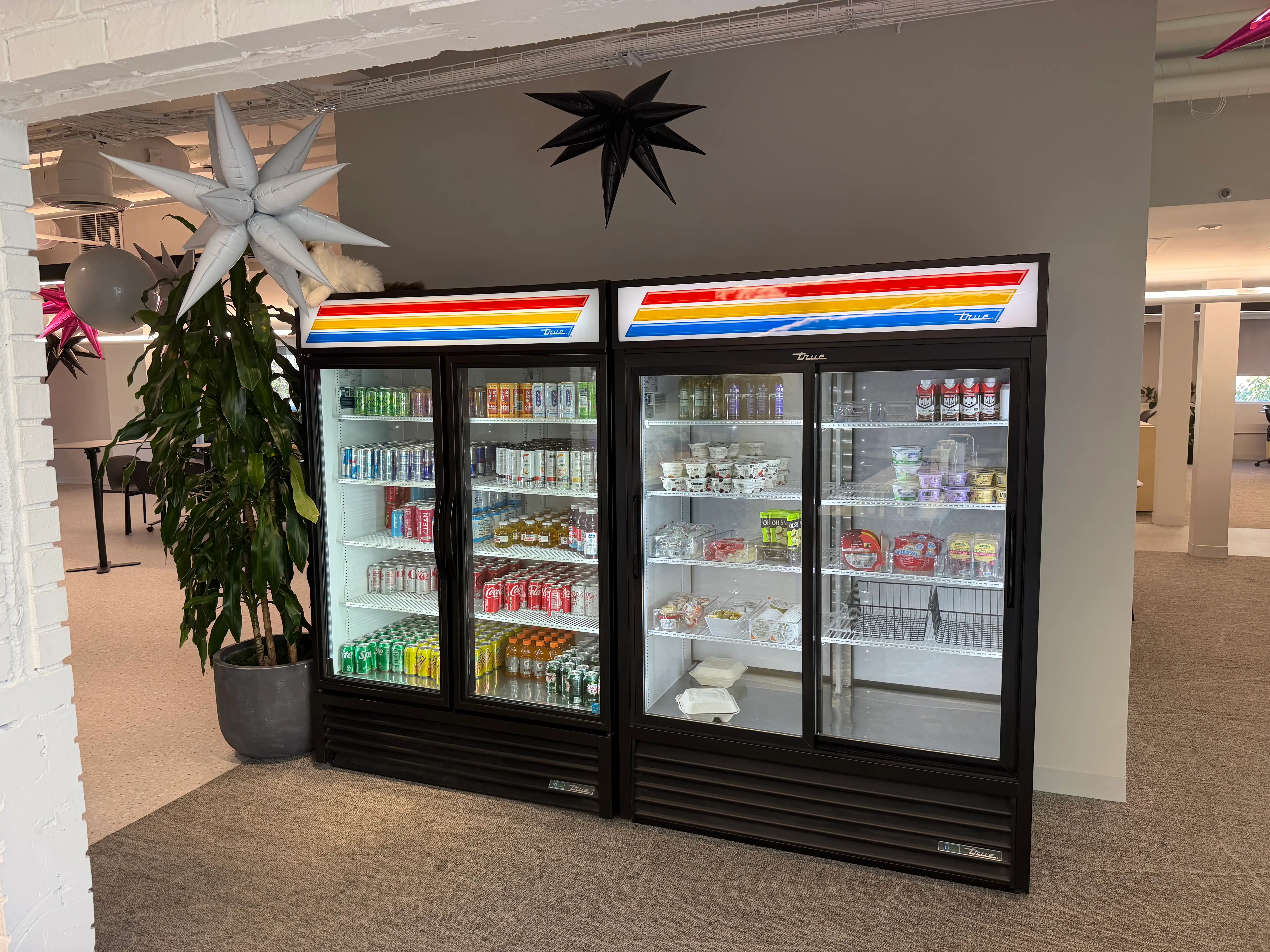 The fridge at the Tinder office is pictured.