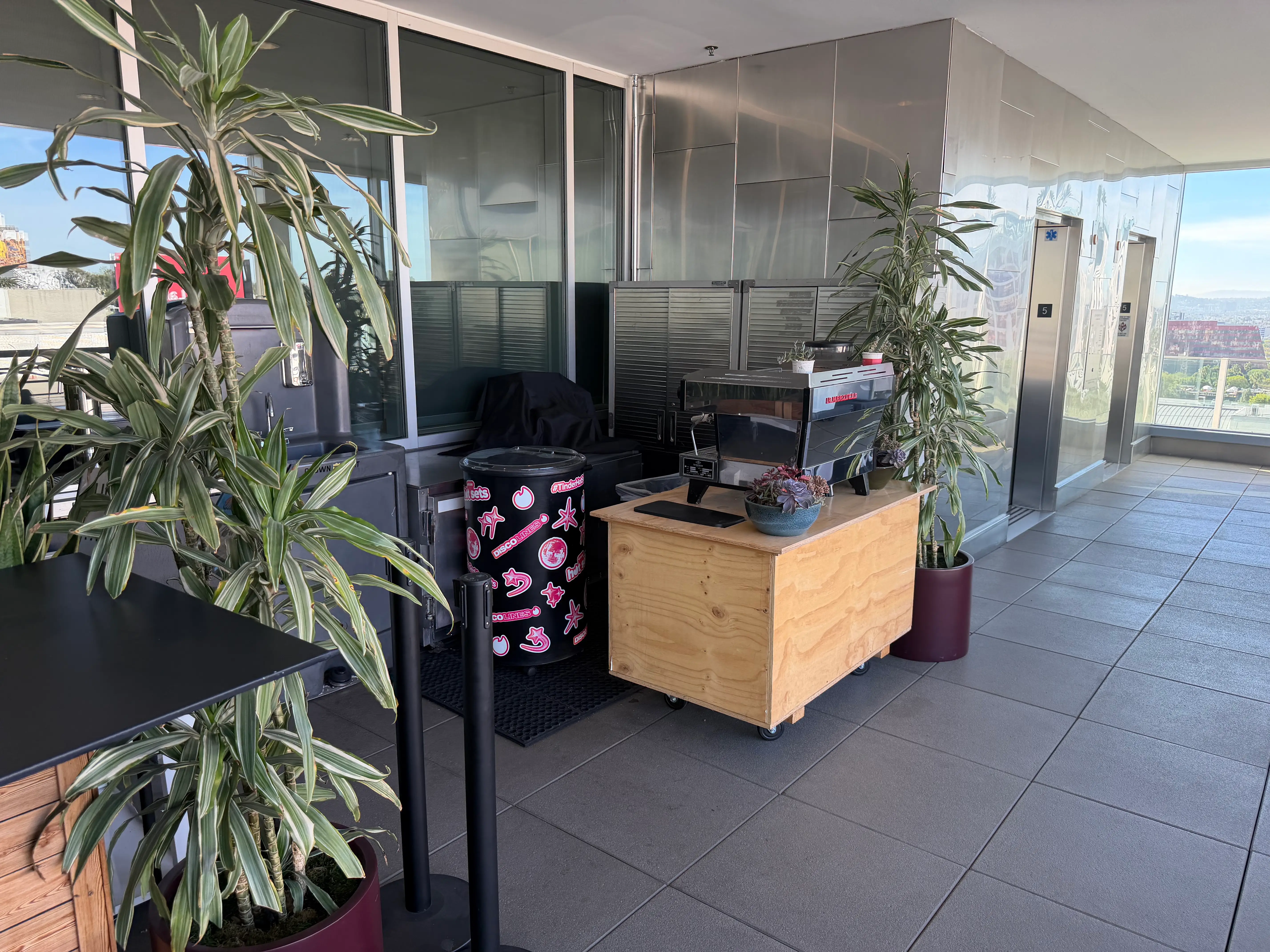 Tinder's outdoor coffee bar is pictured.