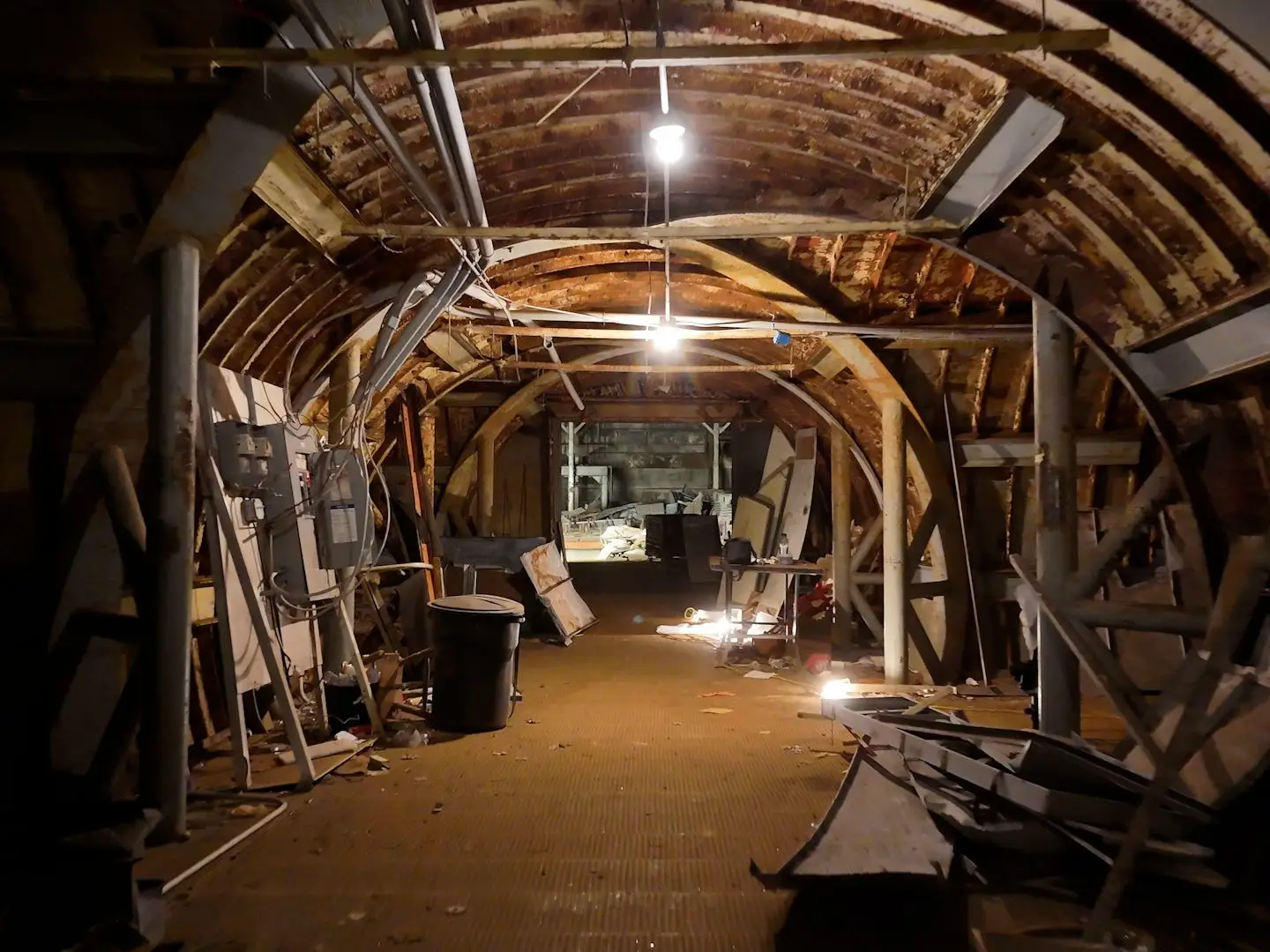 View of one room with light bulbs and wires.
