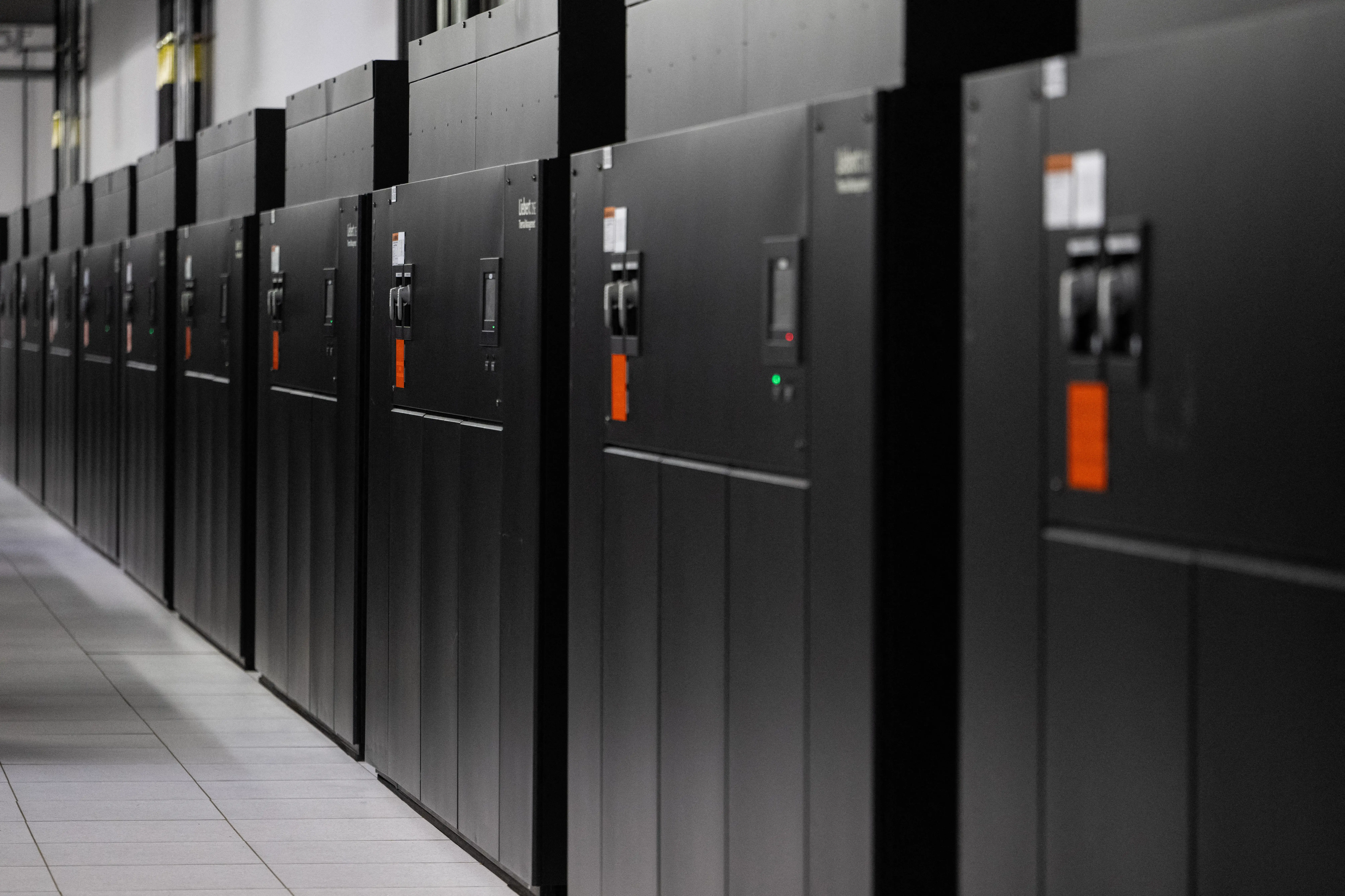 Active servers are seen at a Digital Realty data center in Ashburn, Virginia on November 12, 2025.
