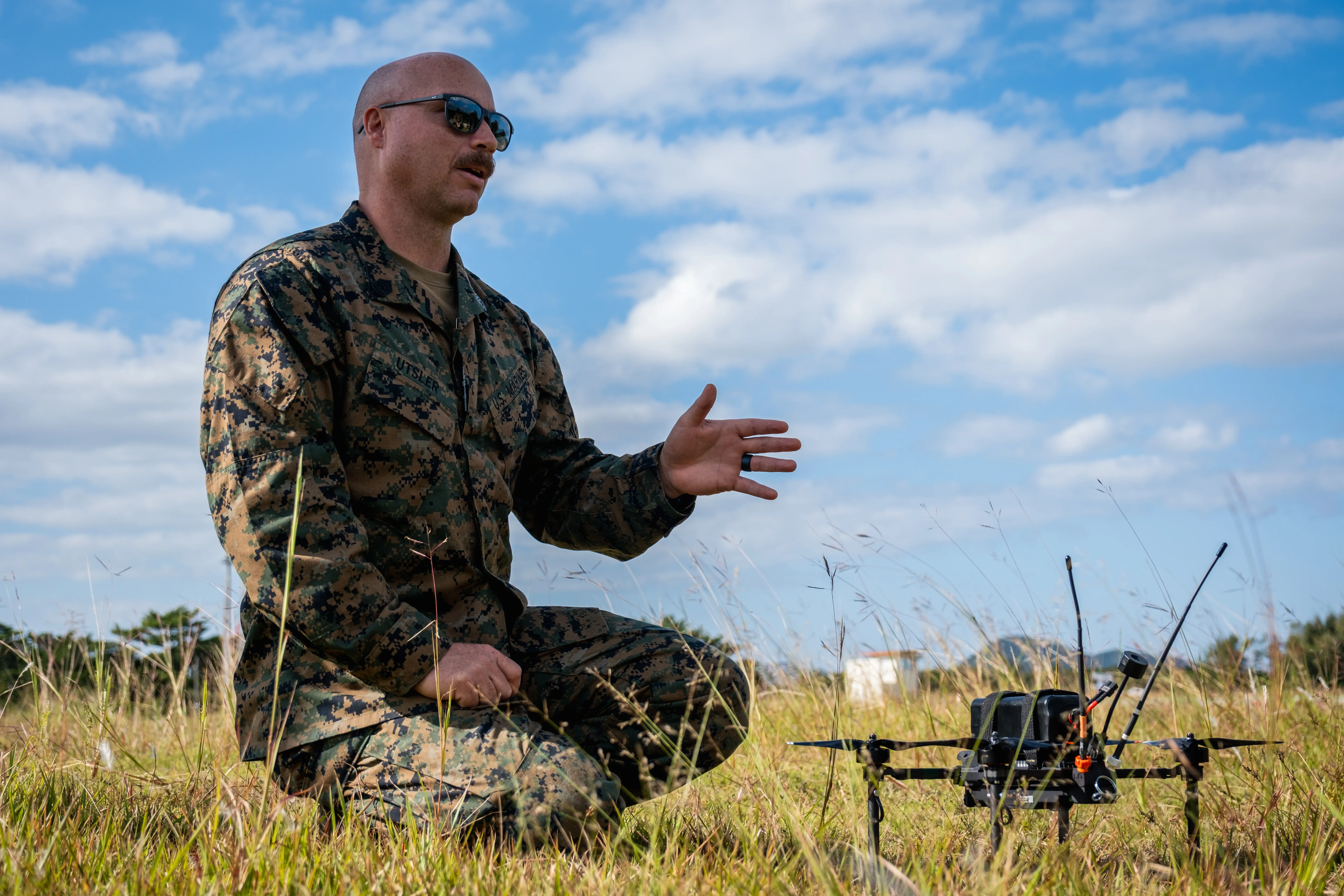 An attack drone instructor teaches Marines on Okinawa, Japan, Dec. 7, 2025.