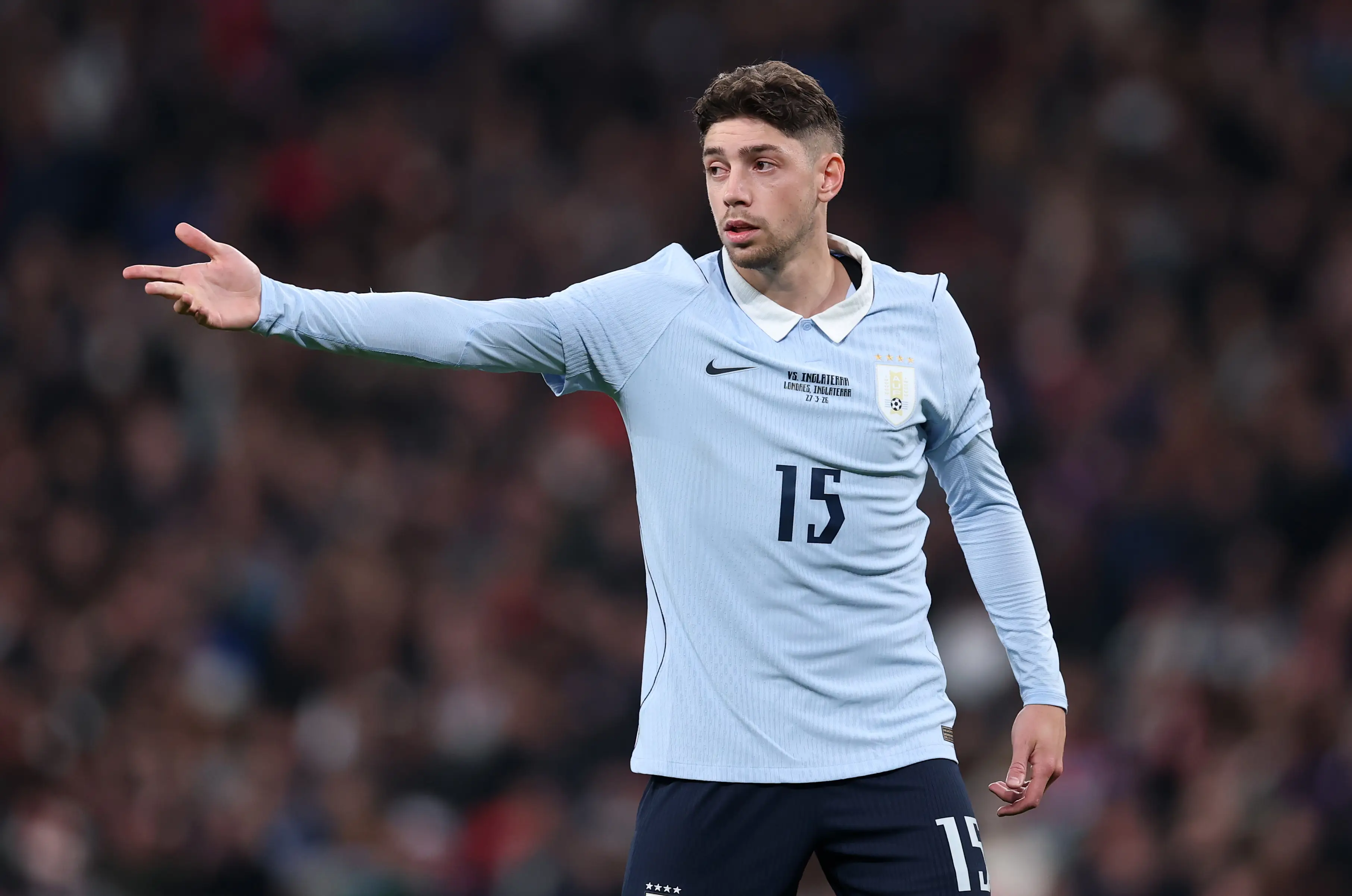 Federico Valverde of Uruguay during the international friendly match between England and Uruguay at Wembley Stadium on March 27, 2026 in London, England.