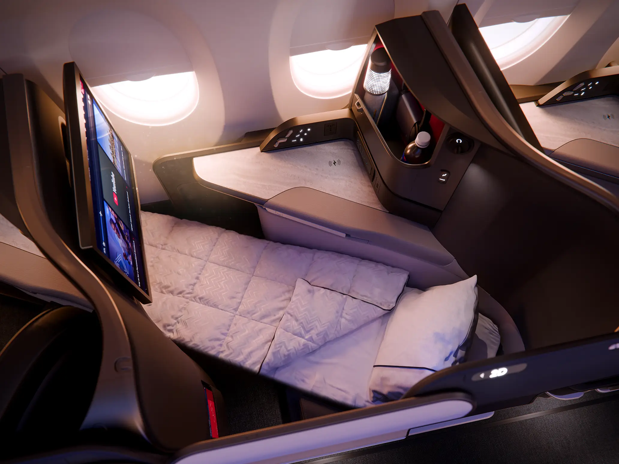 Rendering of the business class view from above with bed flat.