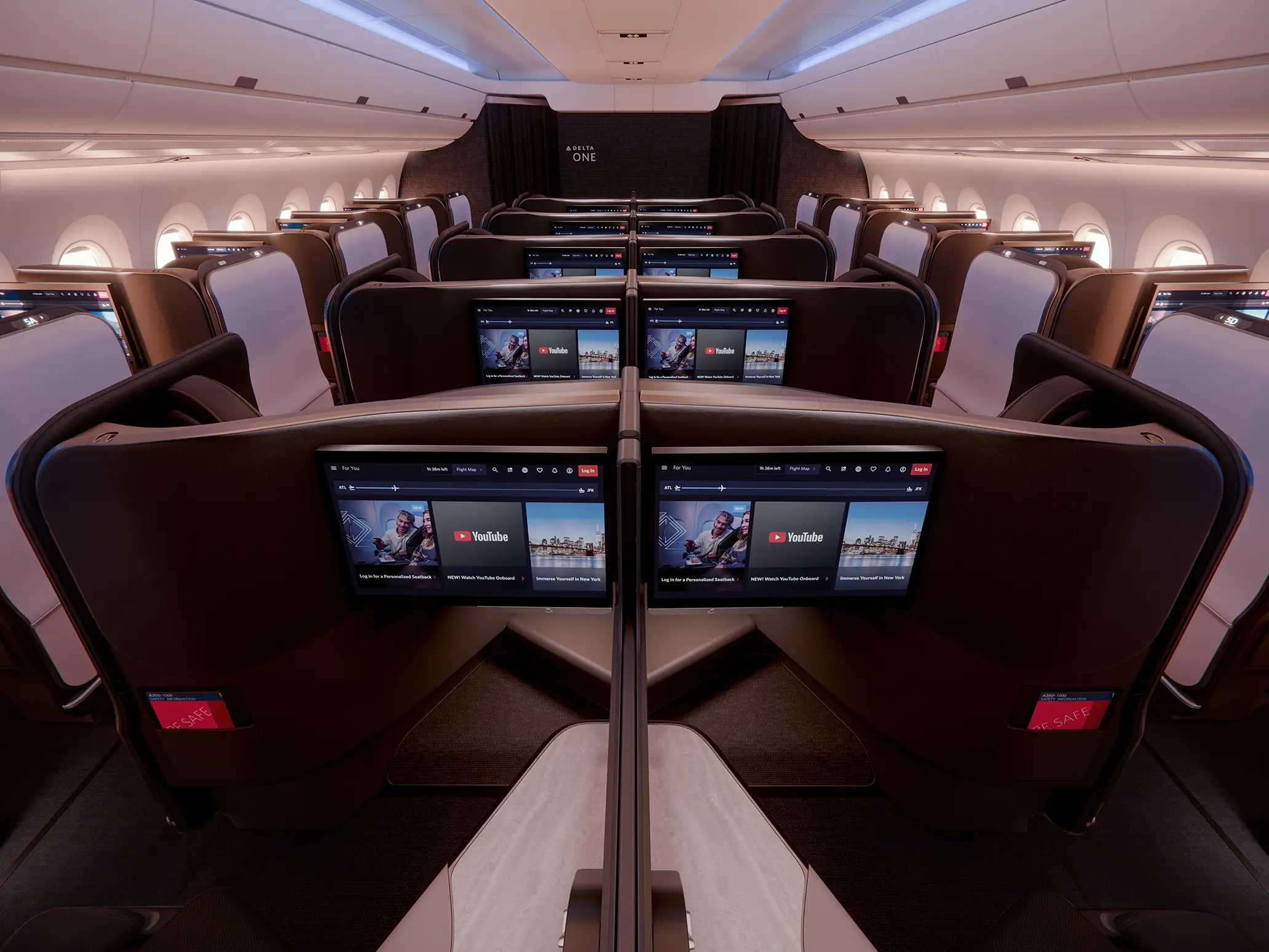 Renderings of the screens in business class.