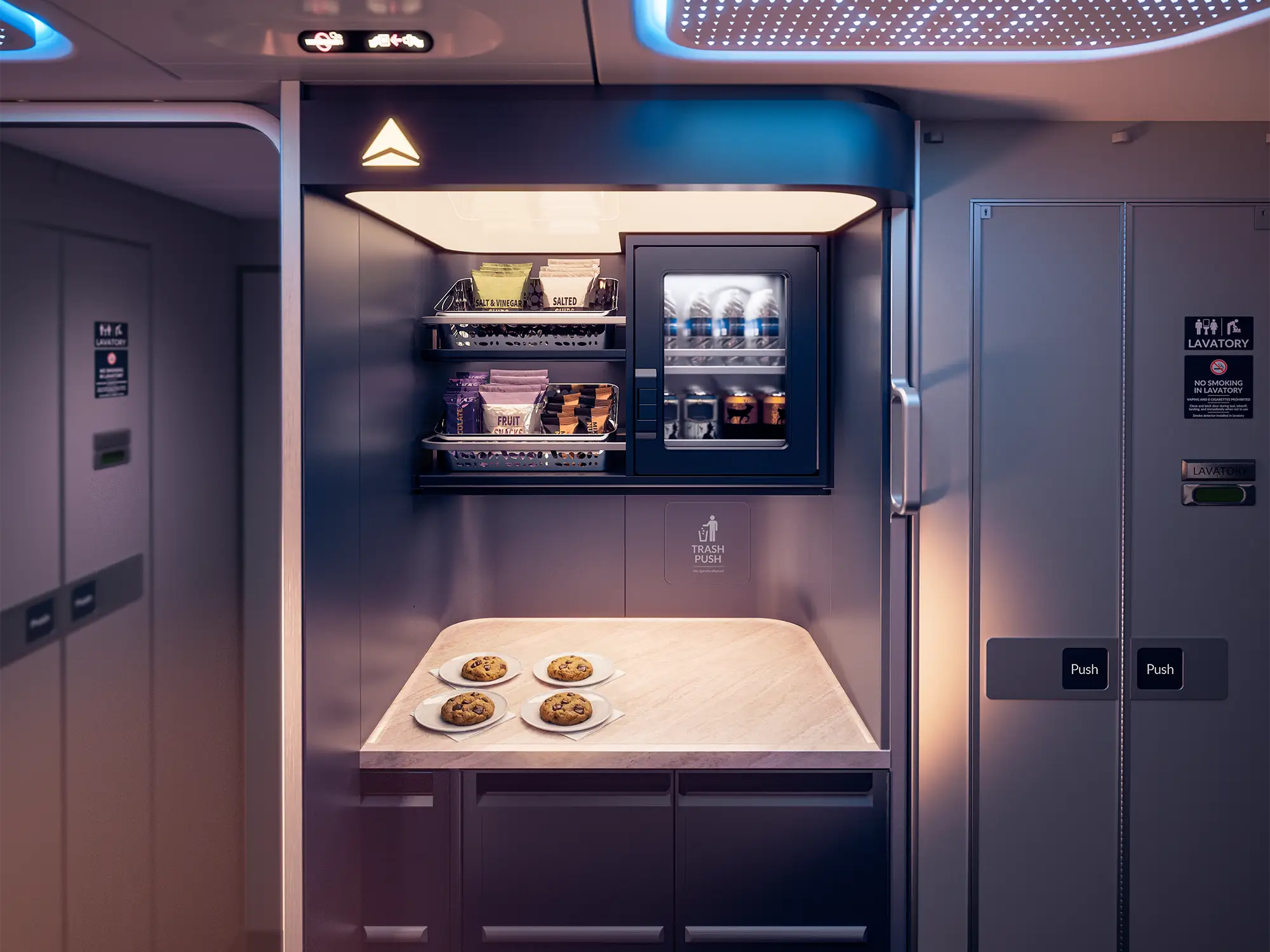 Rendering of the refreshment station on Delta One A330.