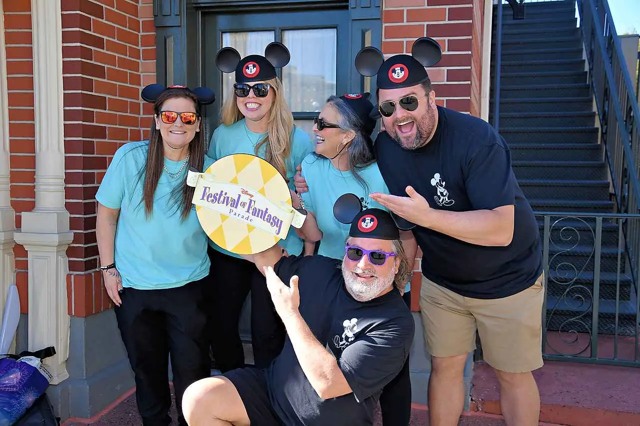 Linda Meyers and her family wearing Mickey Mouse hats.