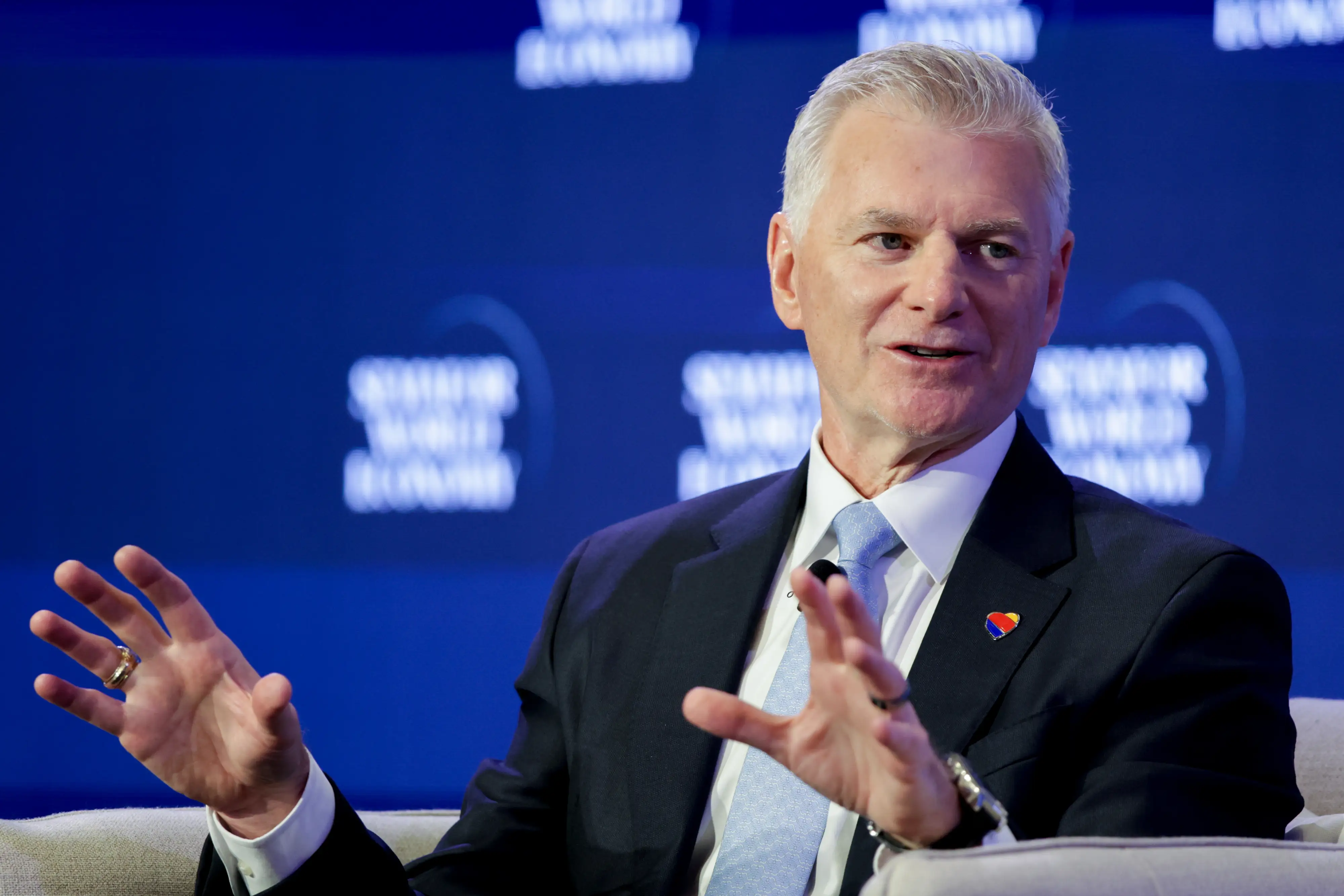 Bob Jordan, president and chief executive officer of Southwest Airlines Co., at the Semafor World Economy Summit during the International Monetary Fund (IMF) and World Bank Spring meetings in Washington, DC, US, on Monday, April 13, 2026.