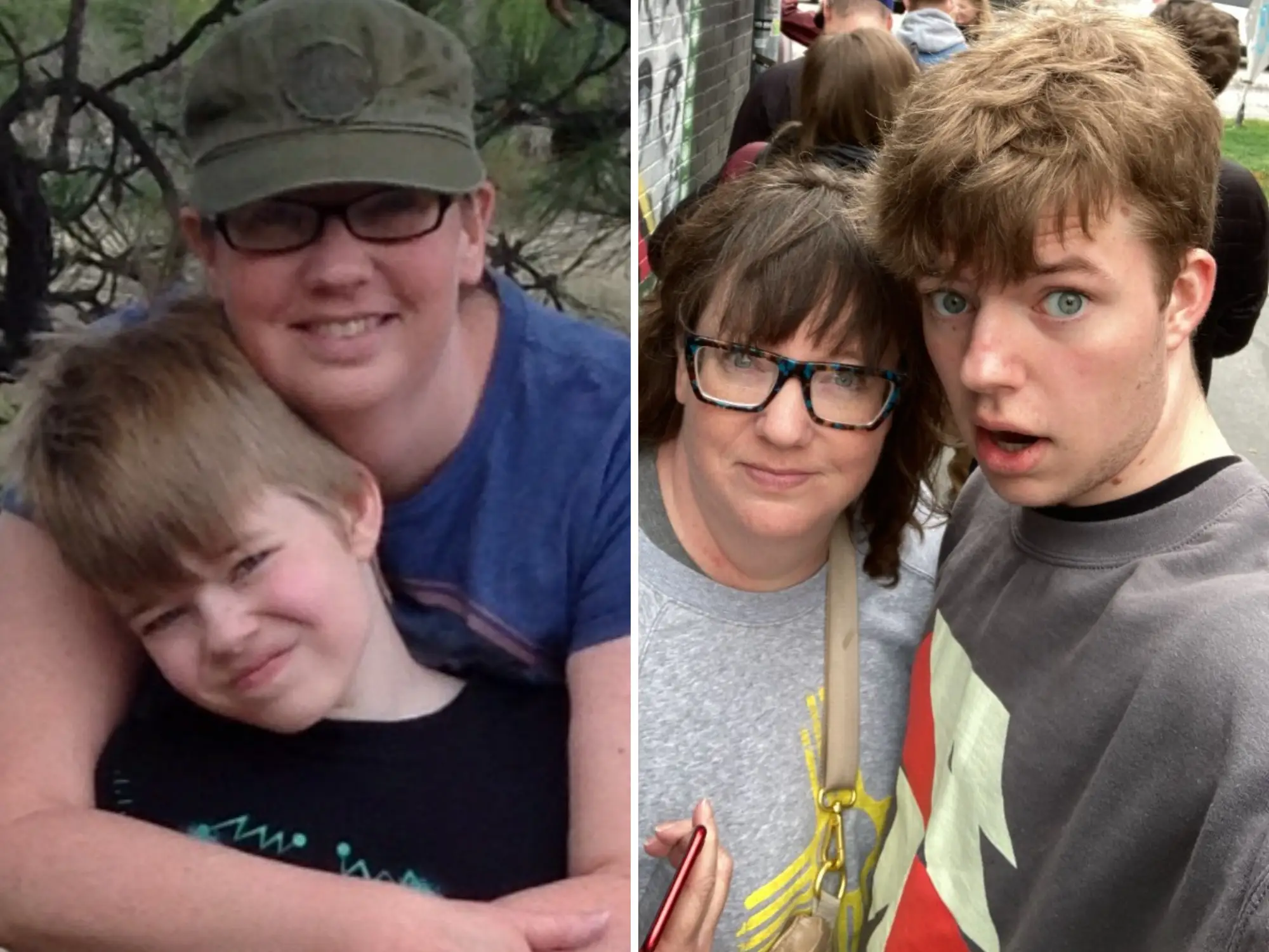 Tawnya Gibson and her son then and now