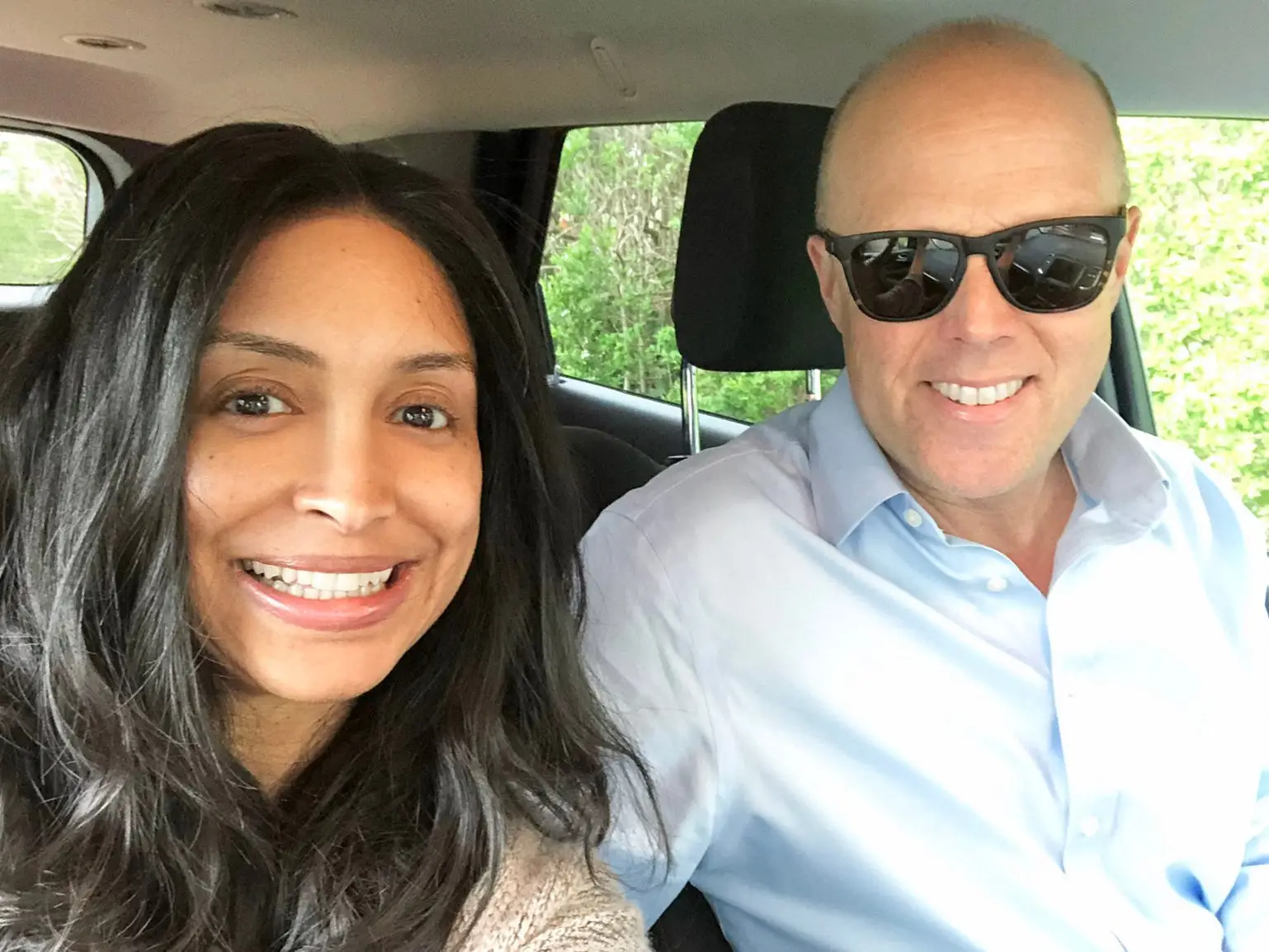 Susan Teresa and her husband in the car
