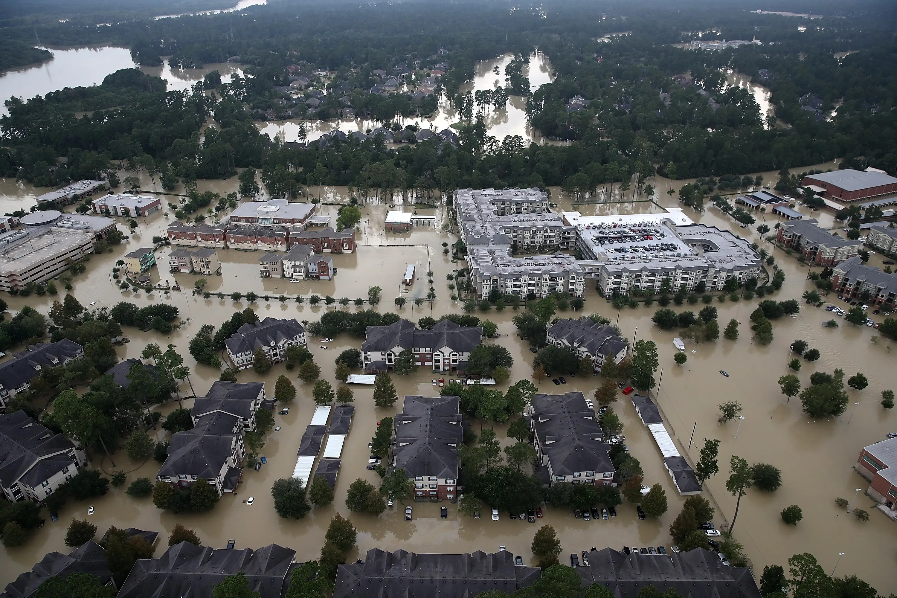Flooded homes are shown near Lake Houston following Hurricane Harvey August 30, 2017 in Houston, Texas.