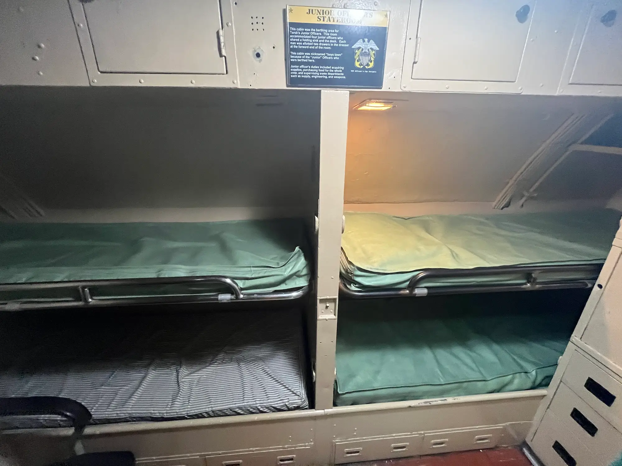 The junior officers' stateroom on the USS Torsk.