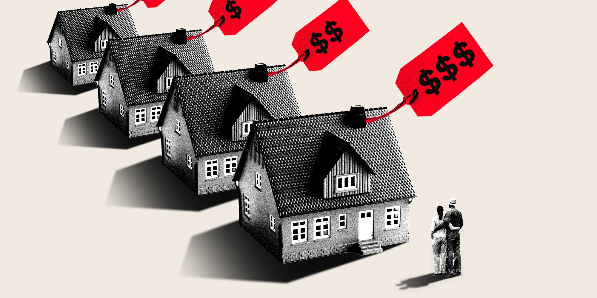A row of homes with gradually increasing price tags
