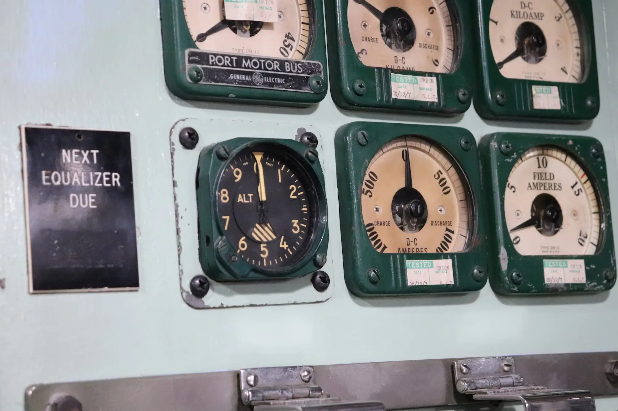 An aircraft altimeter in the maneuvering room of the USS Torsk.