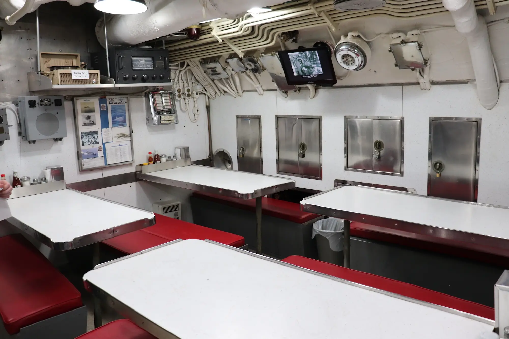 The crew's mess on the USS Torsk.