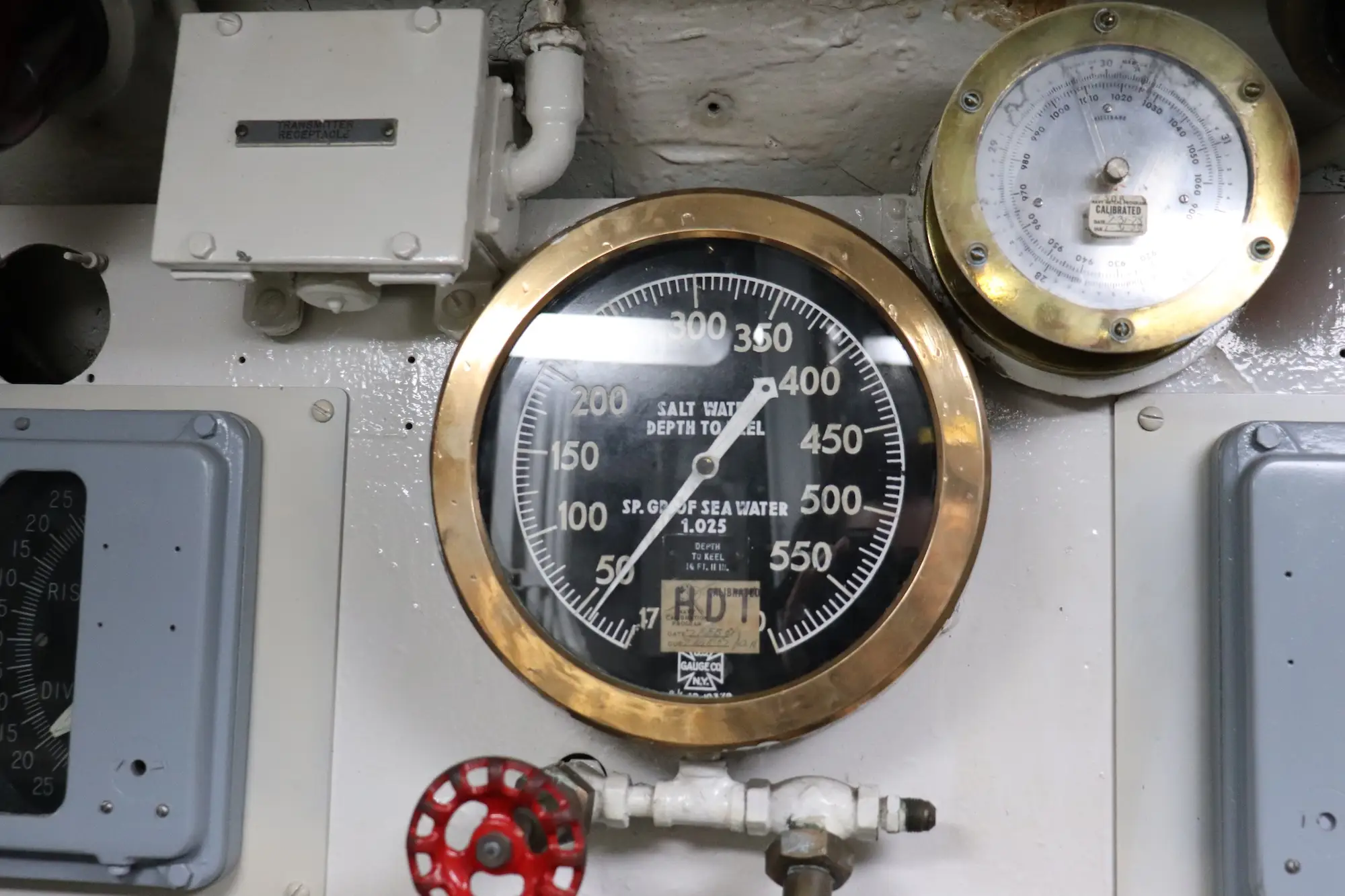A depth gauge in the control room of the USS Torsk.