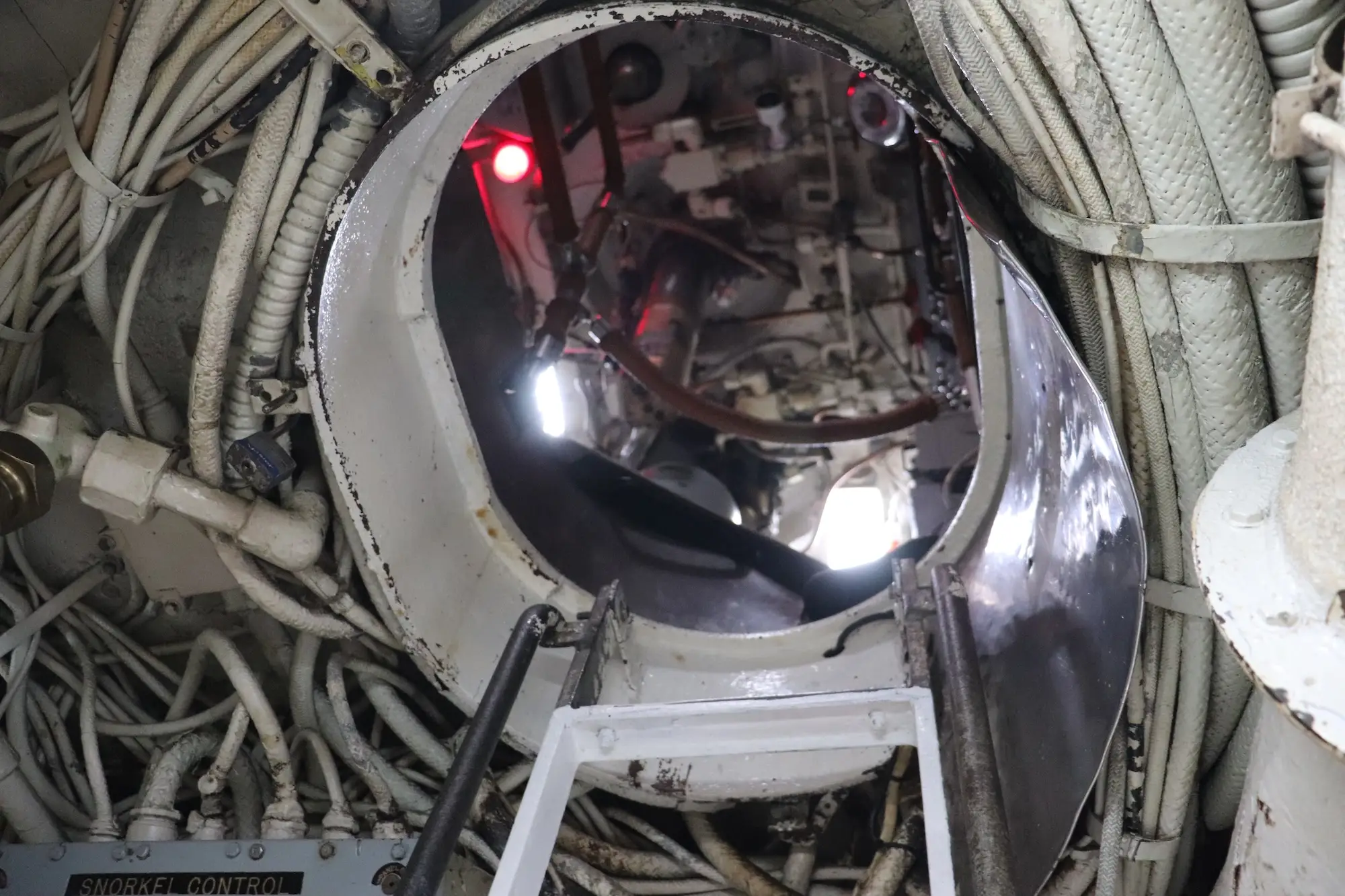 The ladder and hatch leading to the conning tower on the USS Torsk.