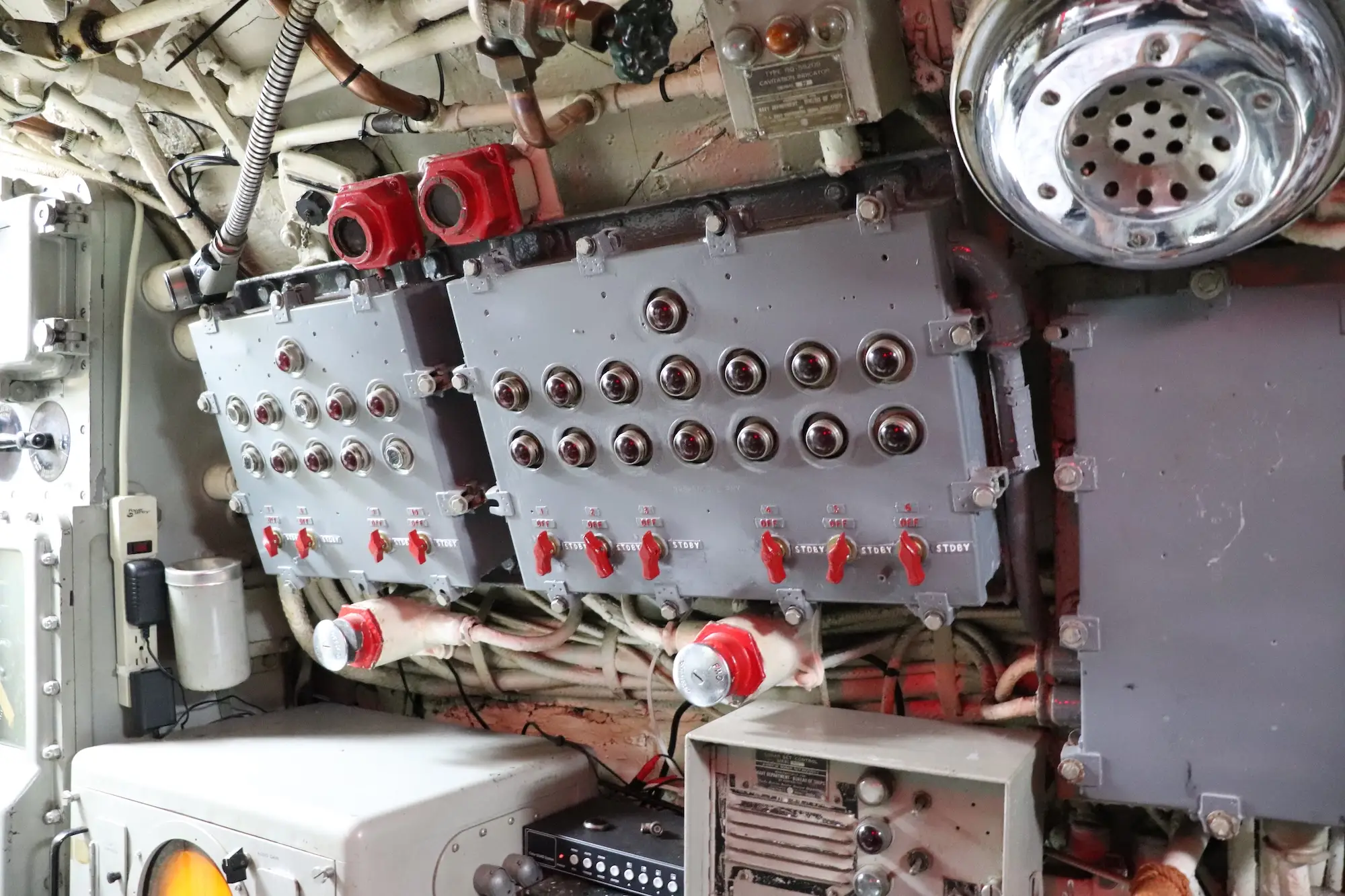 Torpedo fire control in the conning tower of the USS Torsk.