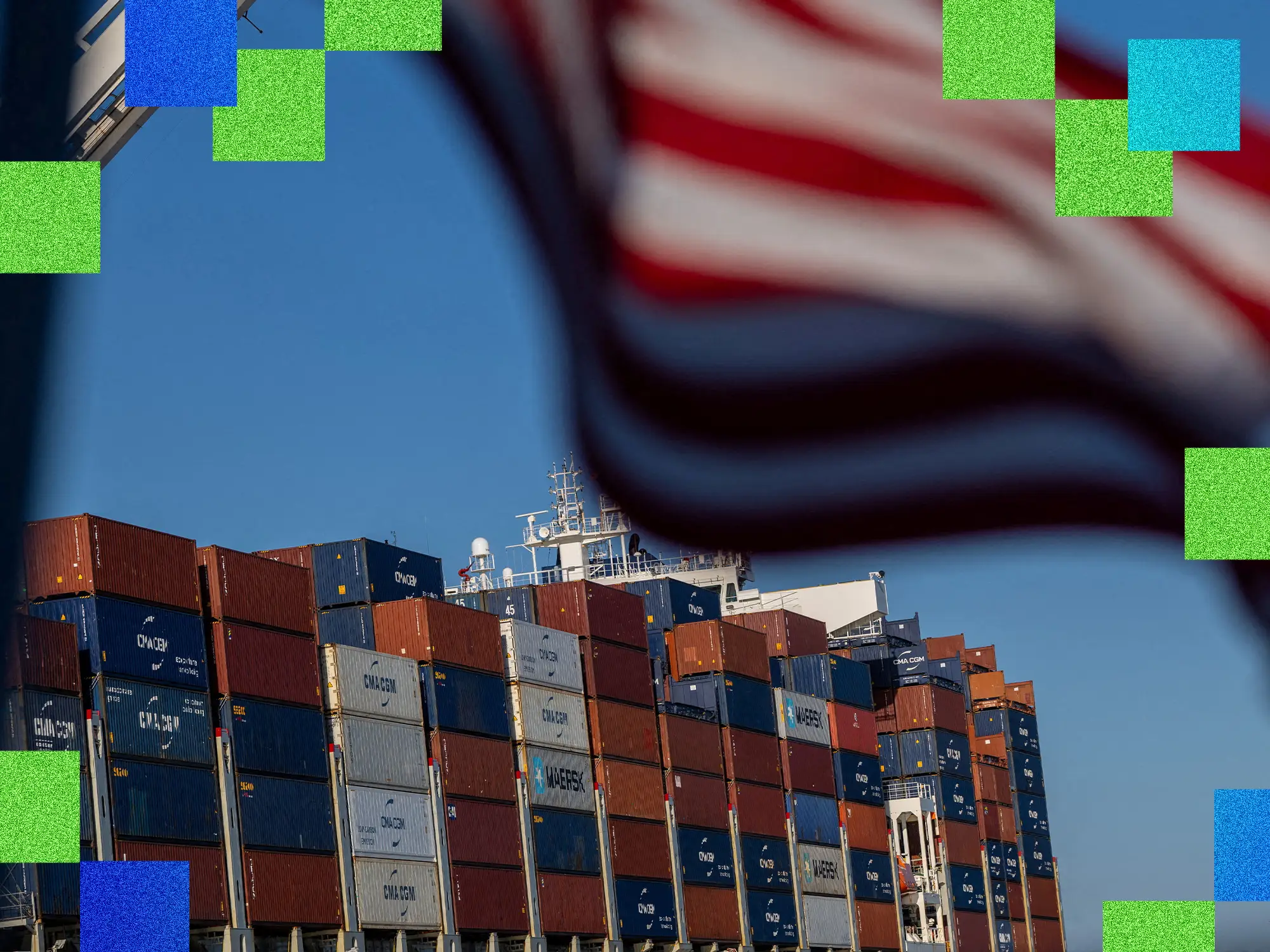 A cargo ship loaded with shipping containers is seen at the Port of Oakland, California.