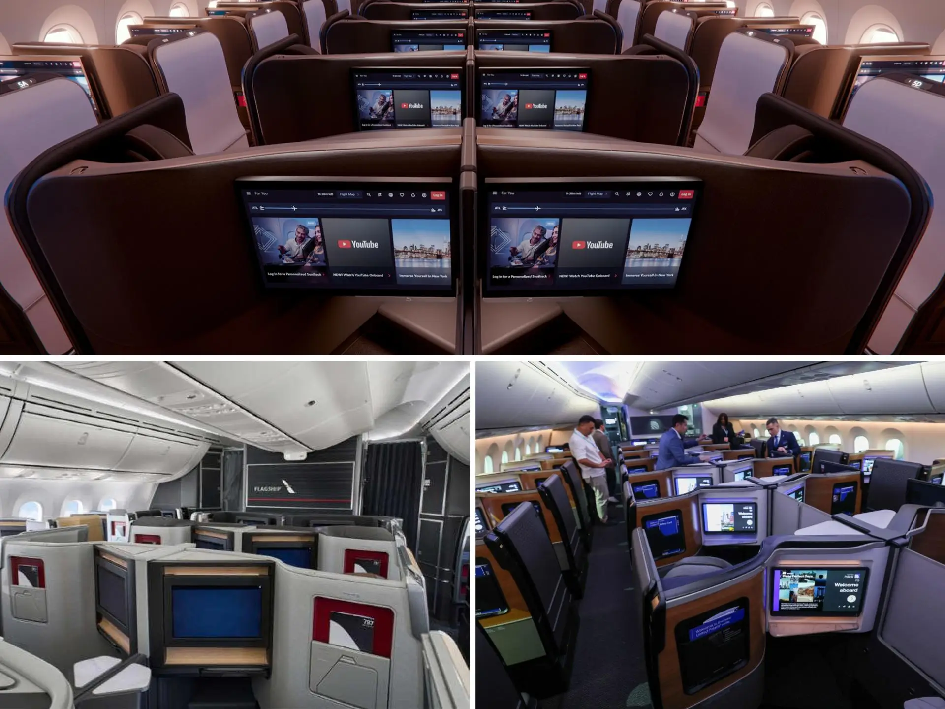 The seatback screens on delta, united, and american's newest suite-style business class.