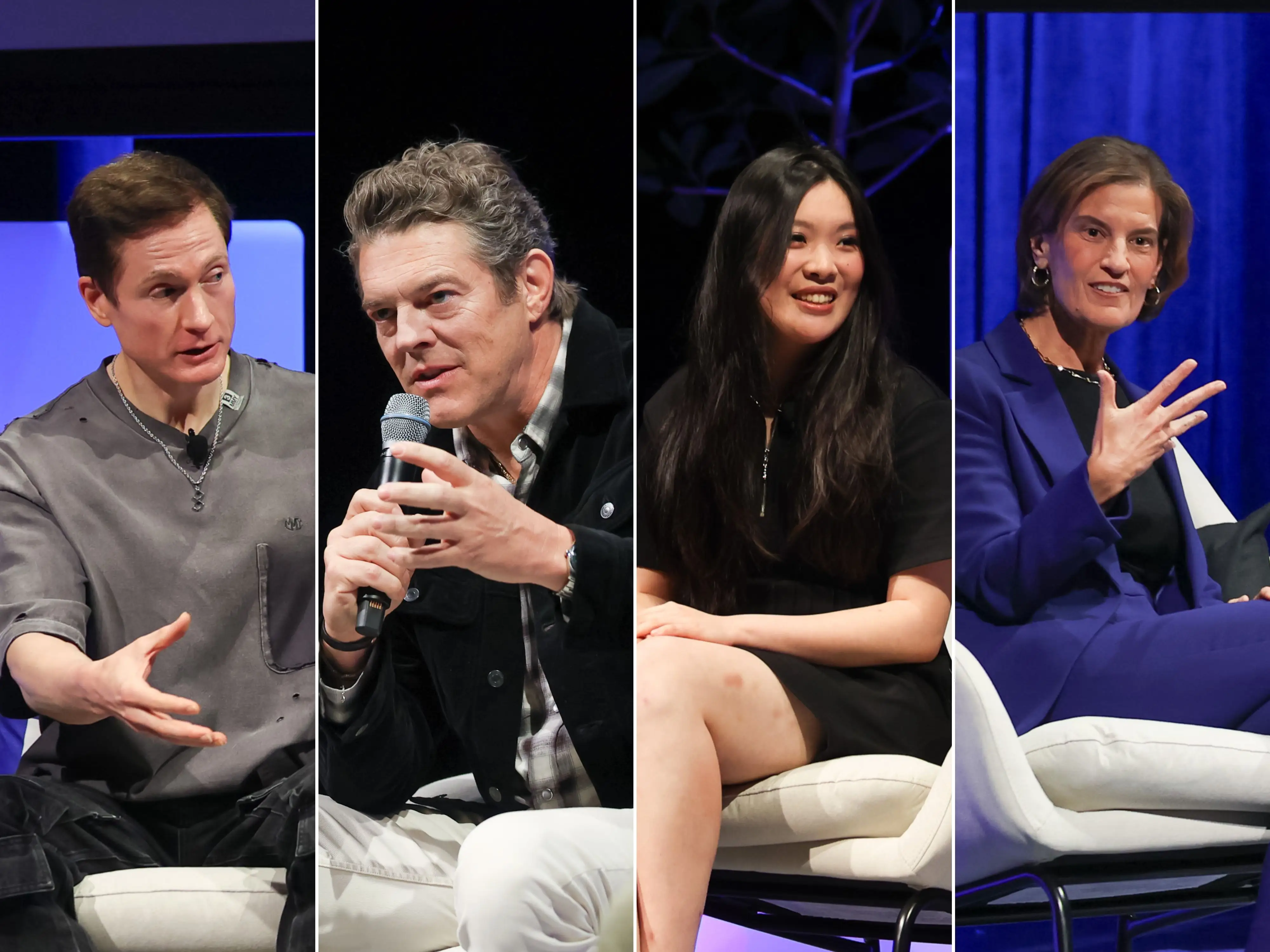 A composite image of Bryan Johnson, Jason Blum, Carina Hong, and Joanna Strober.