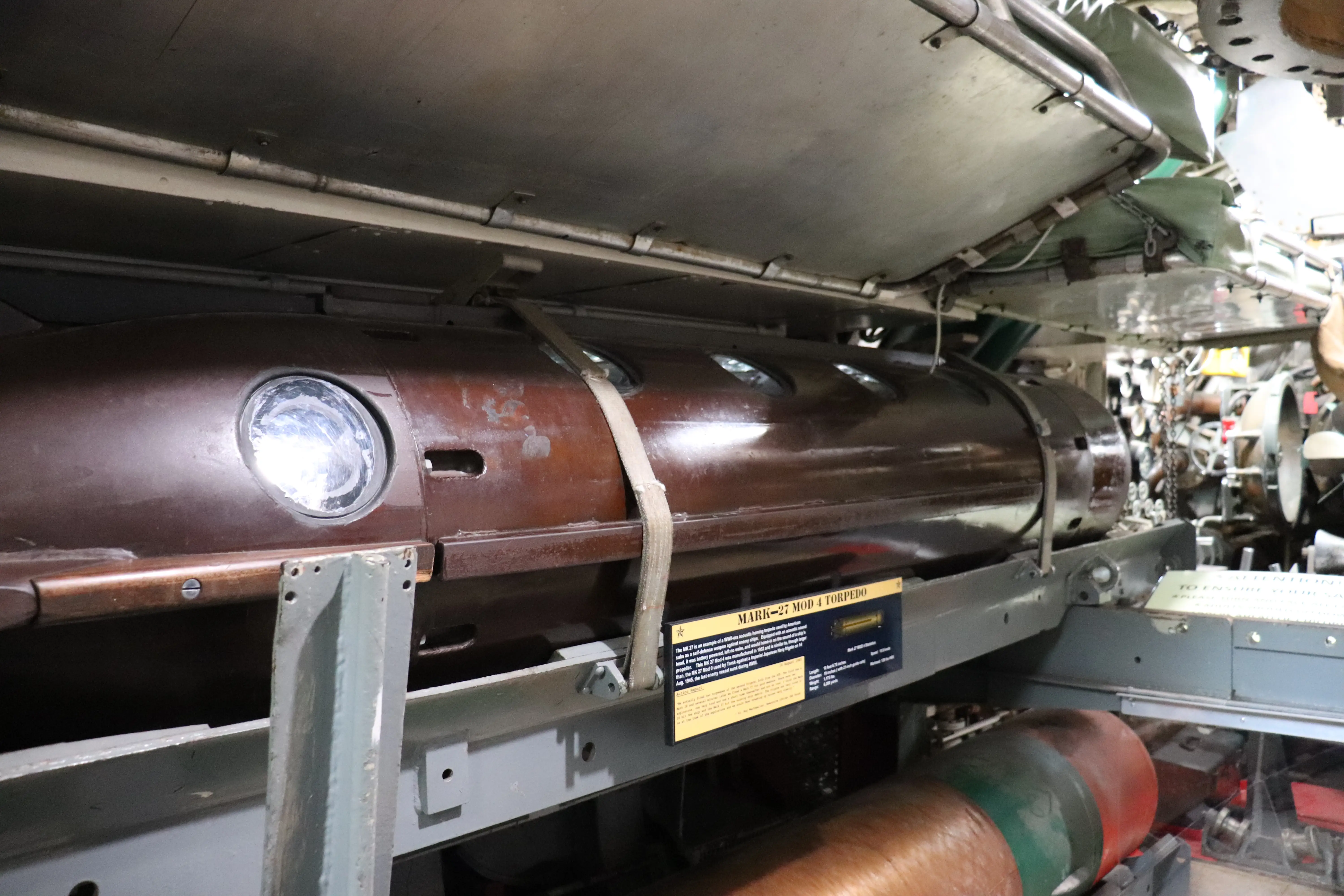 A Mark 27 torpedo in the after torpedo room on the USS Torsk.