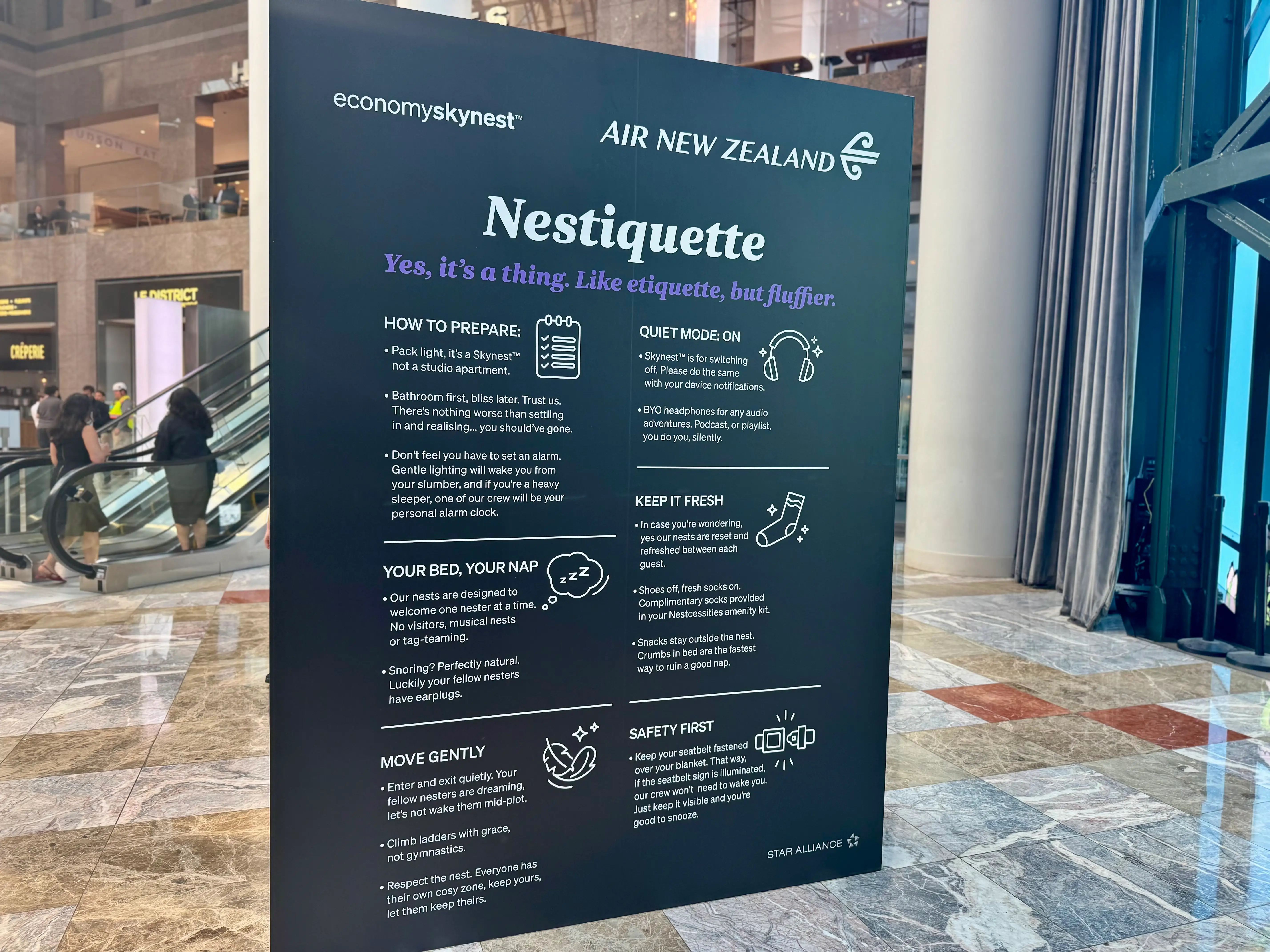 ANZ's nestiquette sign for how the Skynest works.