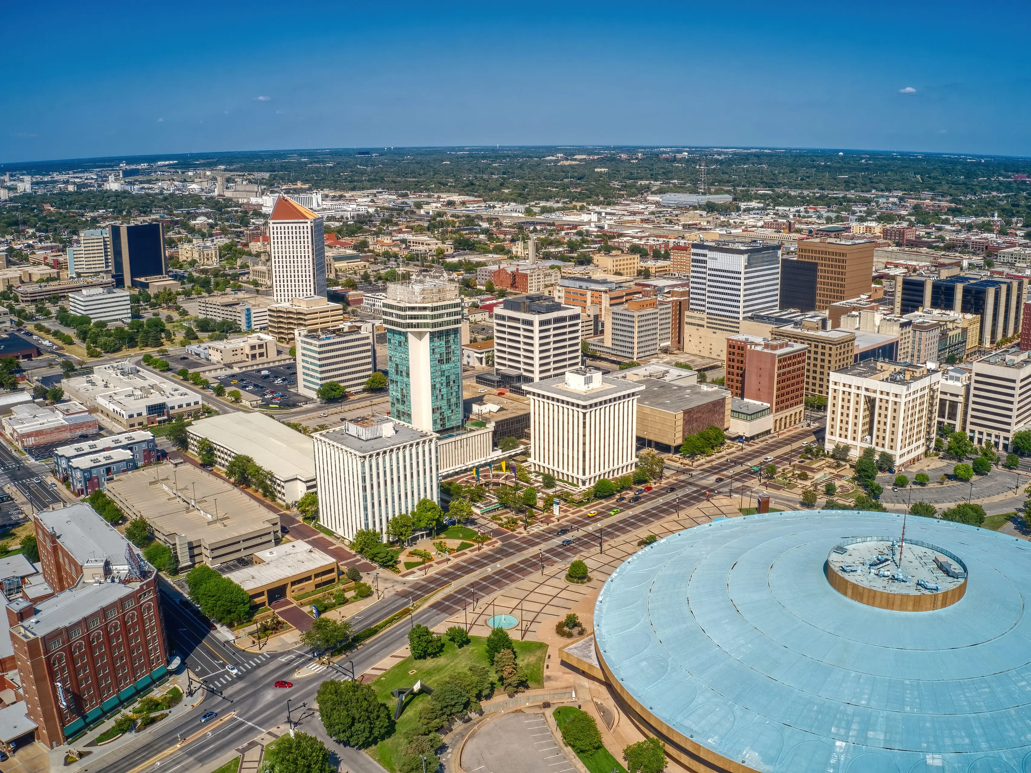 Aerial View of the Population Center of Wichita, Kansas