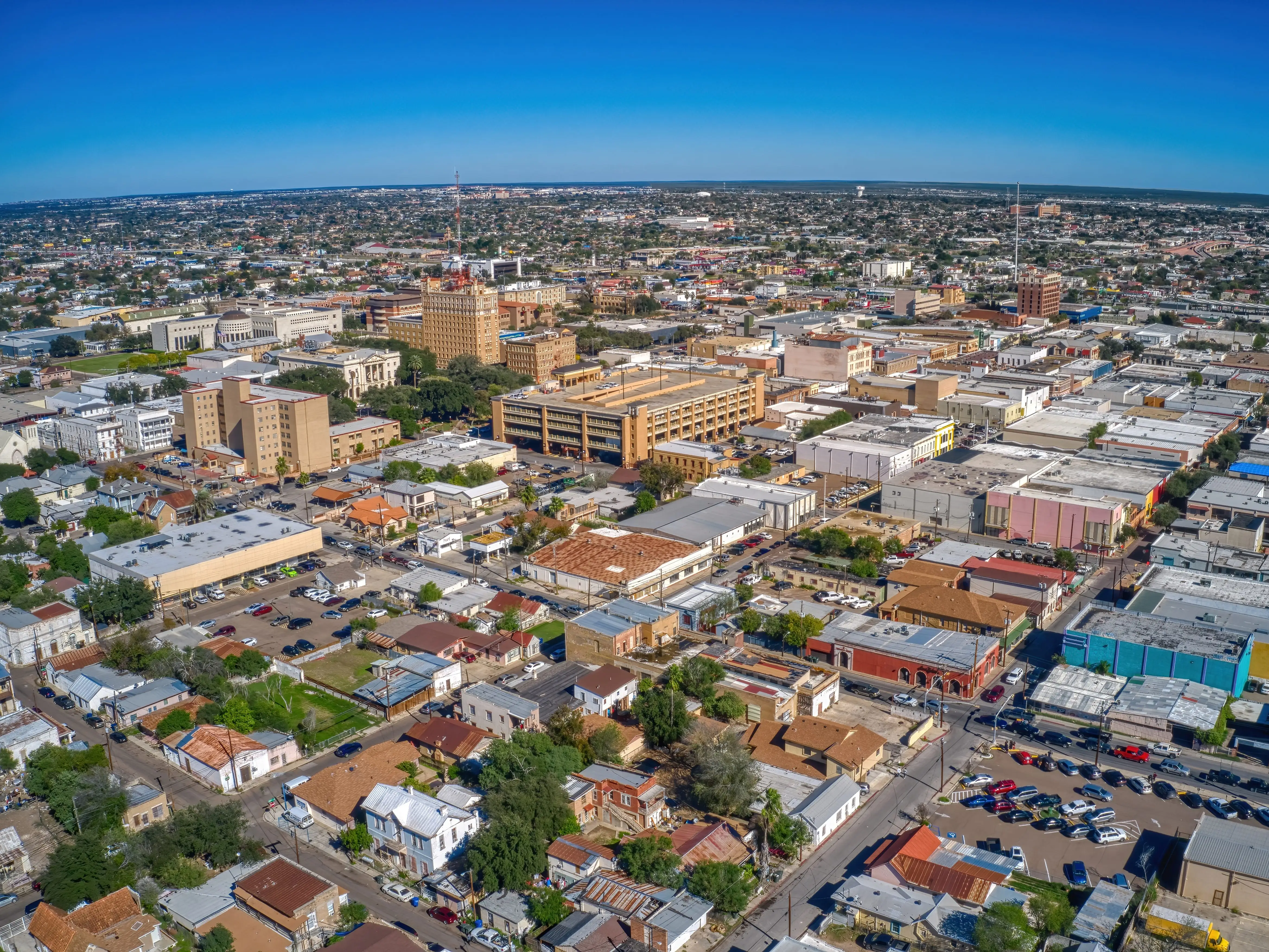 Aerial View of the Popular Border Crossing of Laredo, Texas and Nuevo Laredo, Tamaulipas