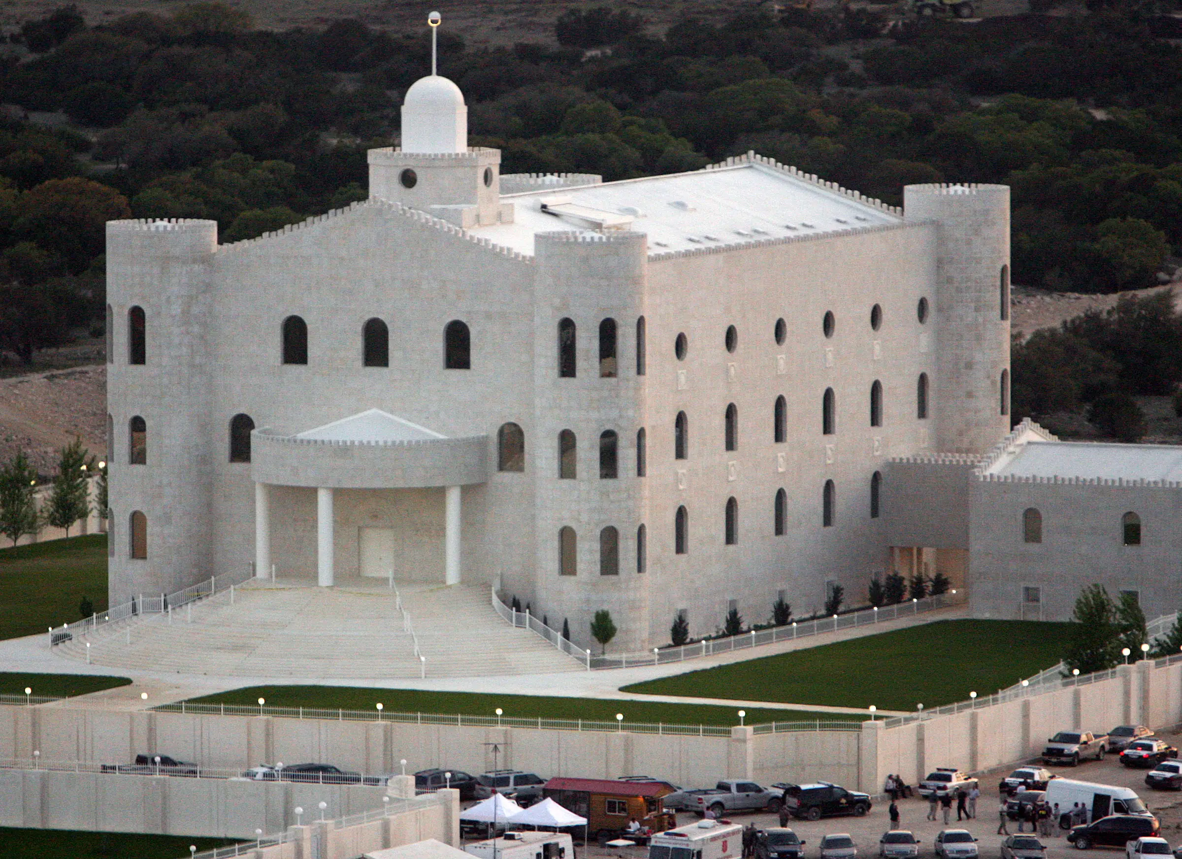 An aerial view of the Yearning for Zion (YFZ) compound owned by the Fundamentalist Church of Jesus Christ of Latter Day Saints April 8, 2008 in Eldorado, Texas.