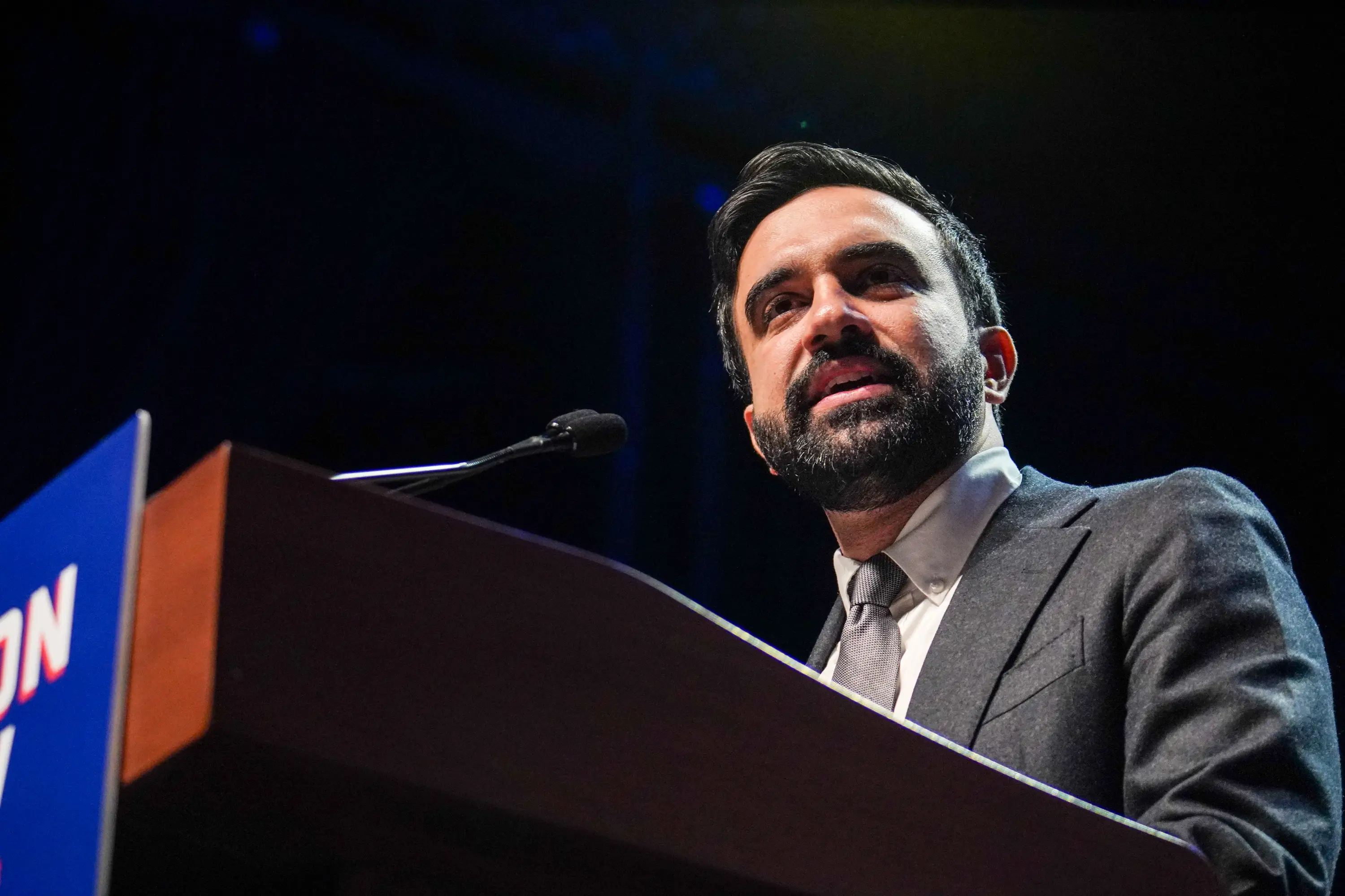 New York City Mayor Zohran Mamdani at a pro-union rally in in New York City in April 2026