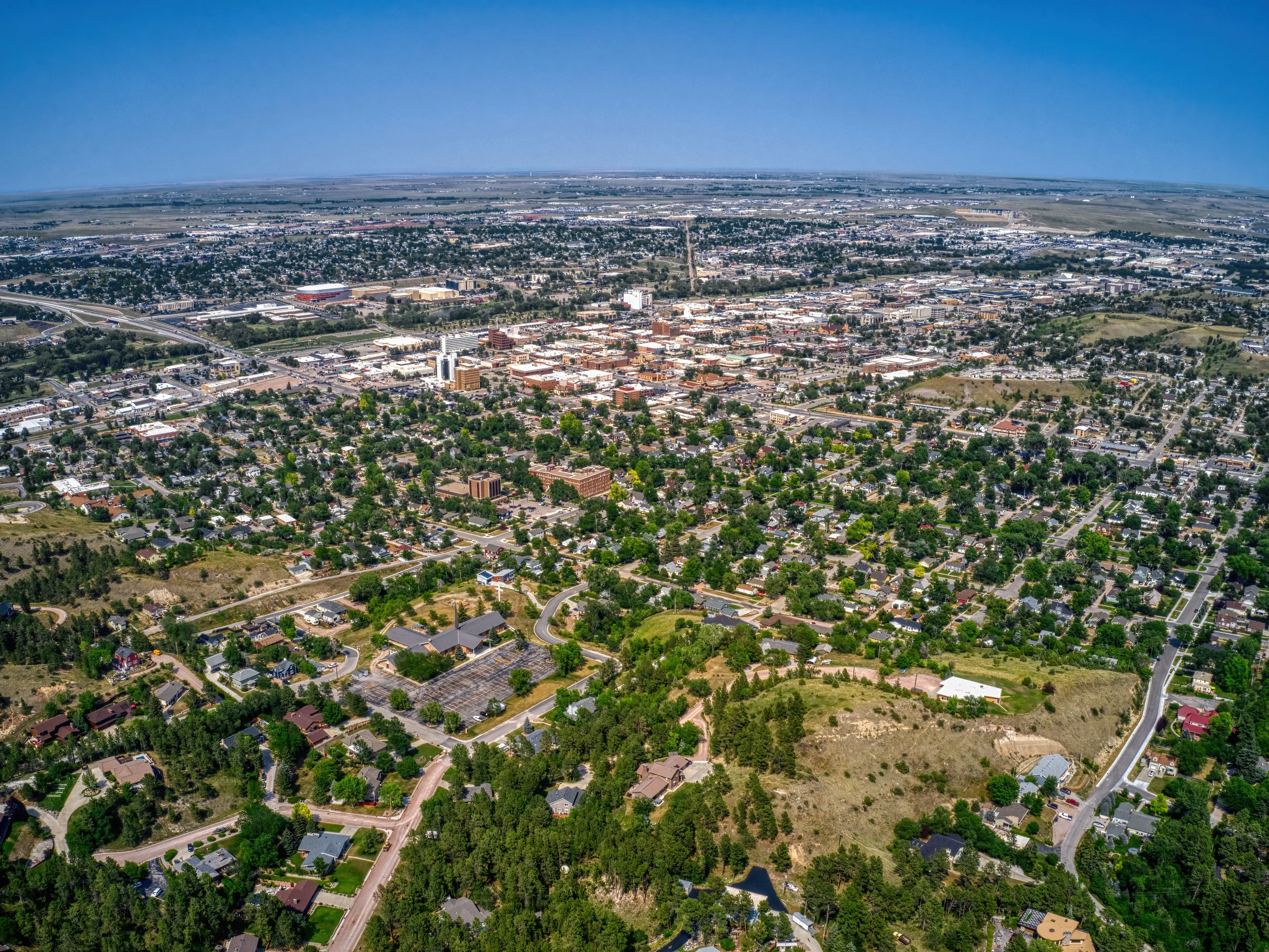 Aerial View of Rapid City, South Dakota in Summer