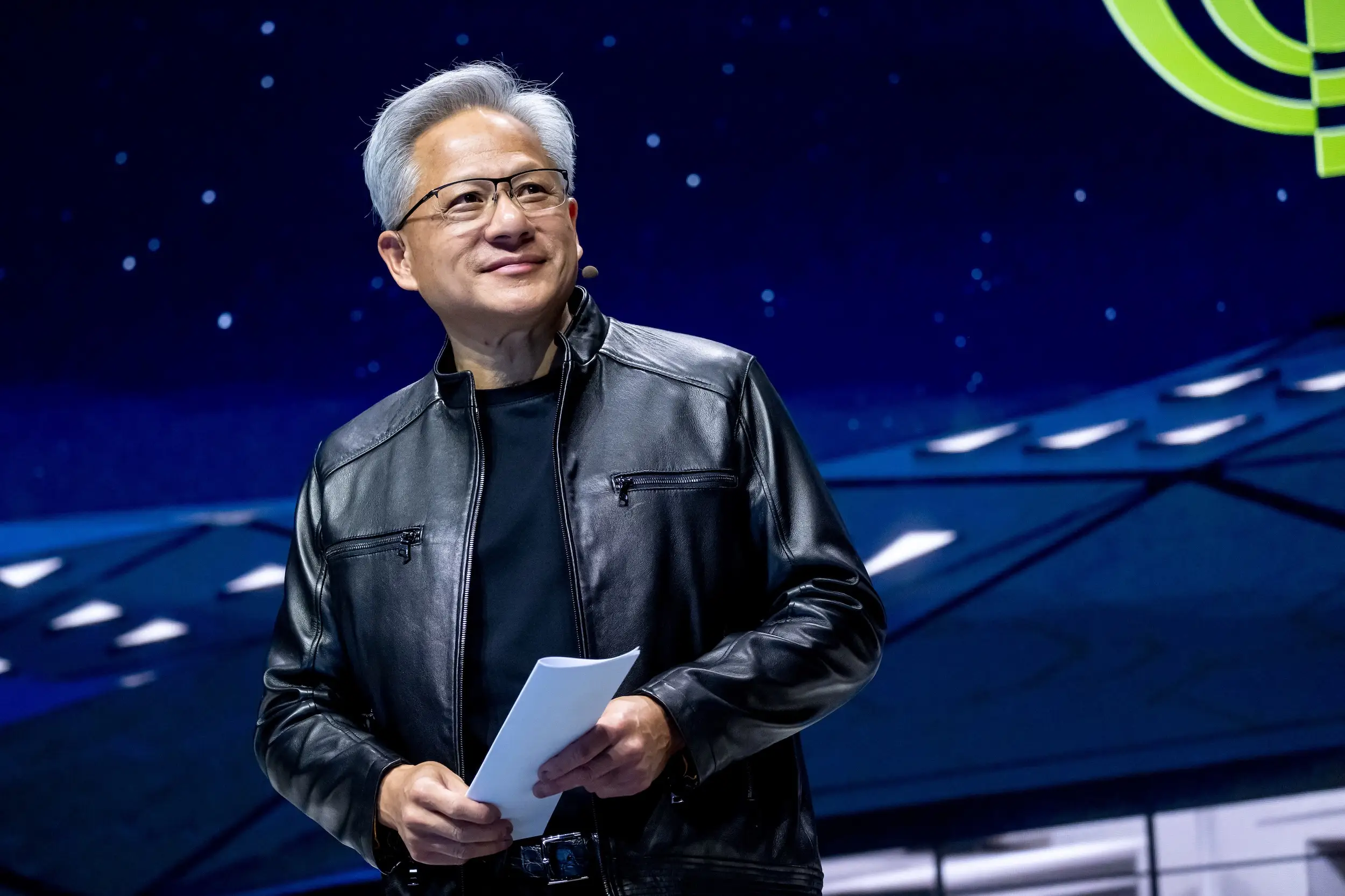 Jensen Huang speaks during an Nvidia conference