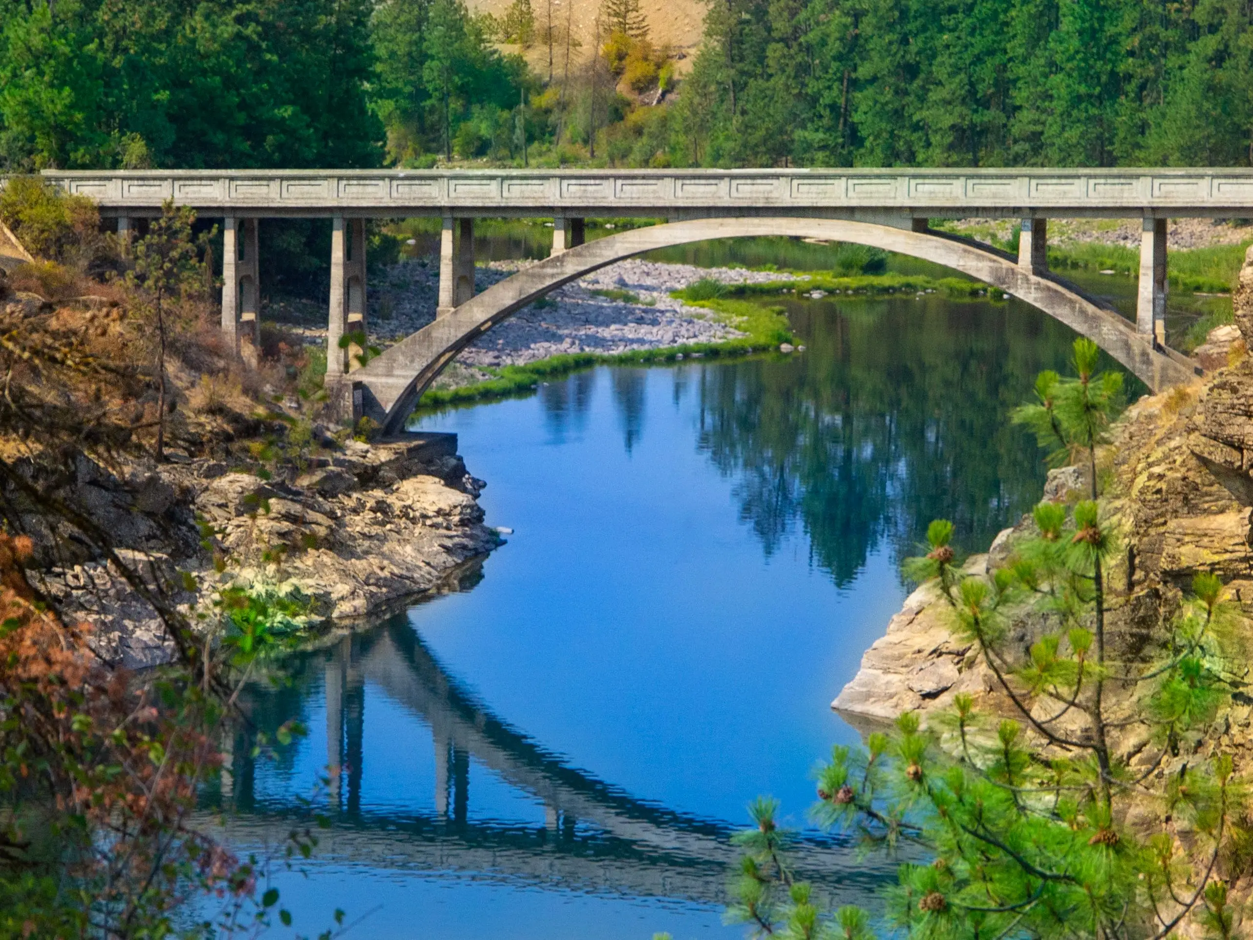 Bridge over the Spokane River in Post Falls, Idaho.